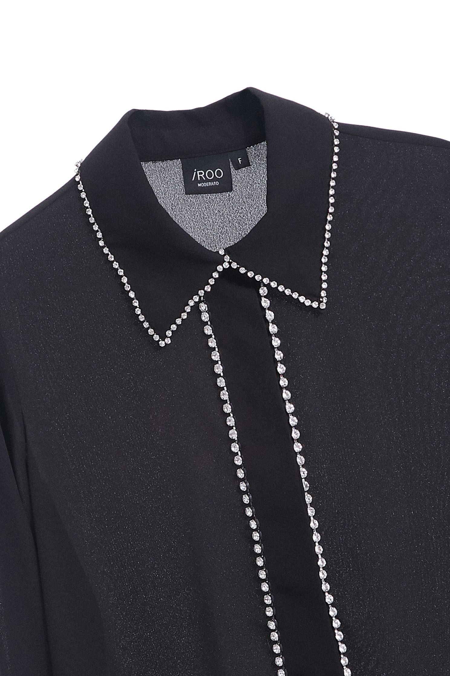 High quality rhinestone chiffon top,Top,長袖上衣,Chiffon,Chiffon top,黑色上衣