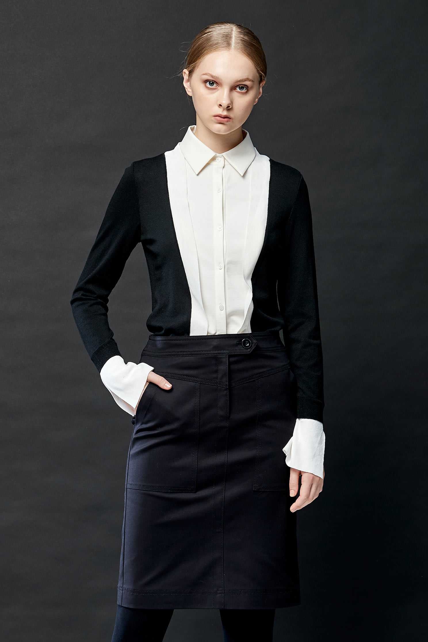 Black/white knitting shirt top,Top,Blouse,knitting,Knitted top,Knitted Top,長袖上衣