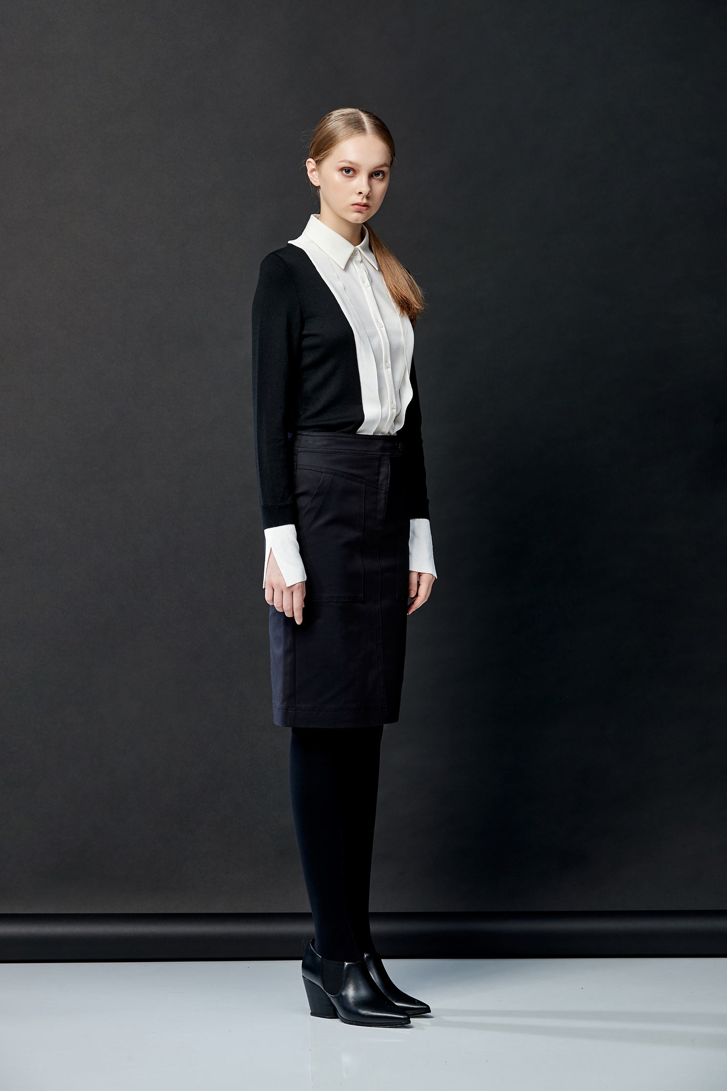 Black/white knitting shirt top,Top,Blouse,knitting,Knitted top,Knitted Top,長袖上衣
