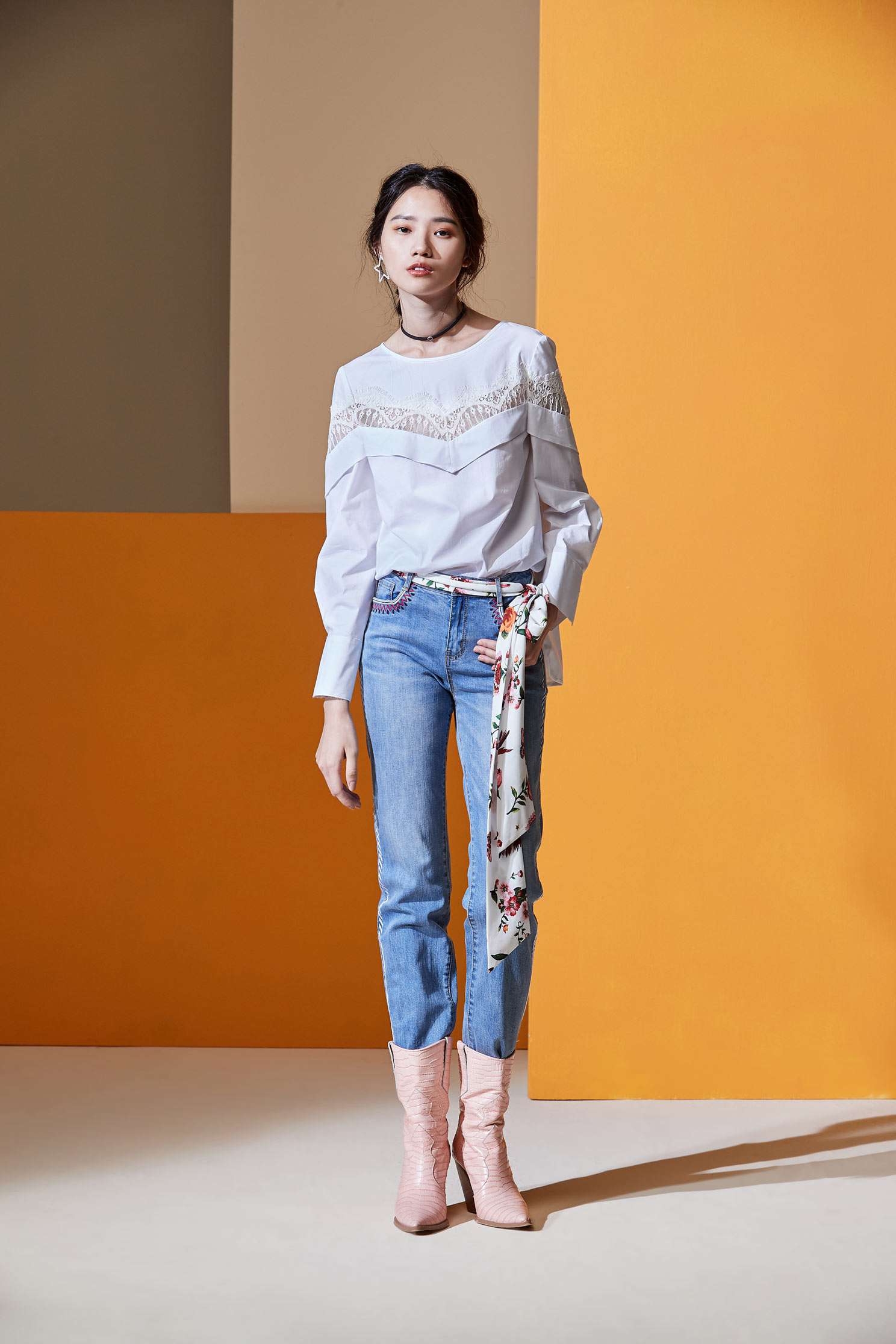 Lace ruffle shirt top,Top,白色上衣,簍空上衣,Cotton,Lace,Laced Top,Blouse,長袖上衣