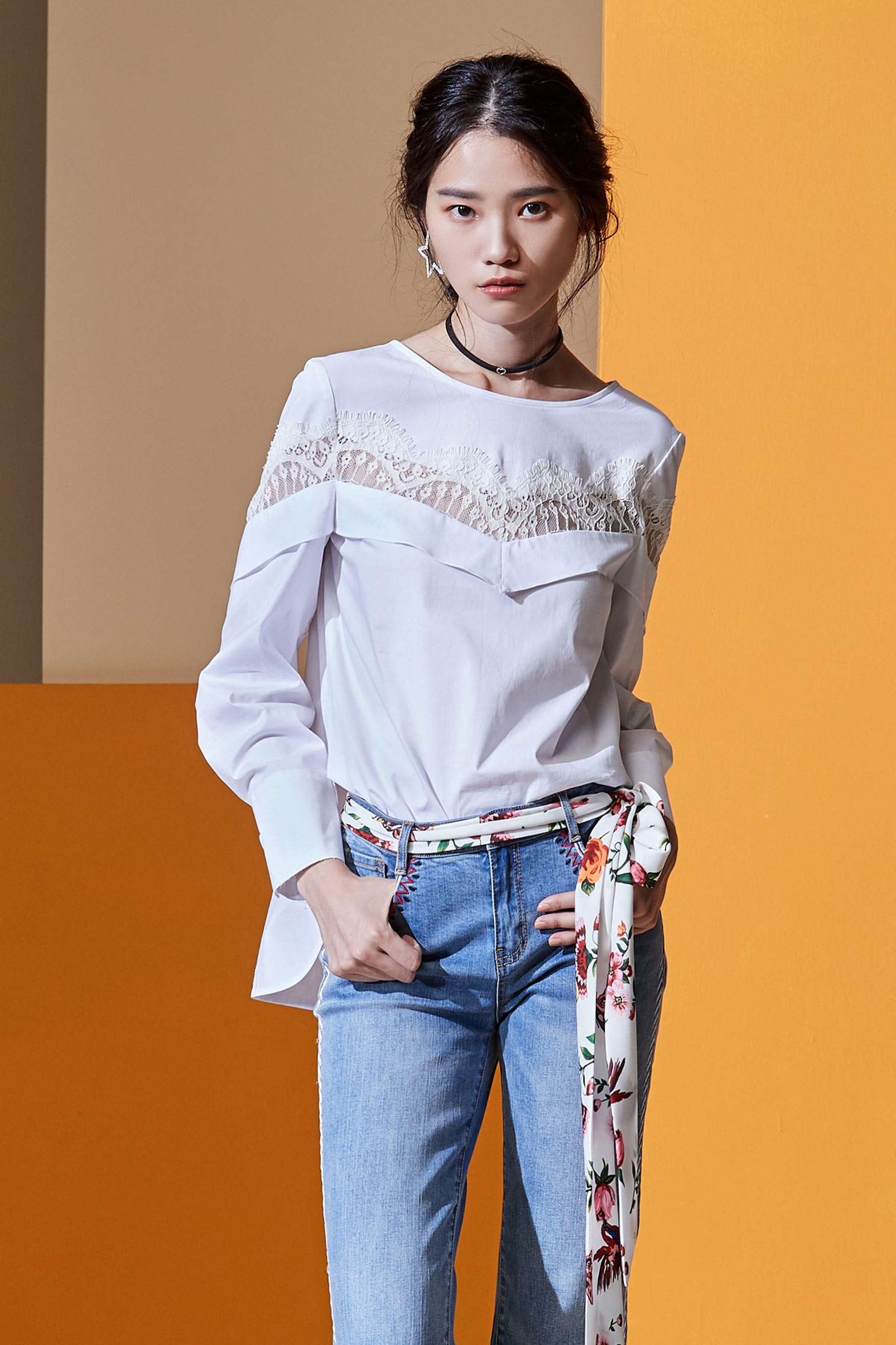 Lace ruffle shirt top,Top,白色上衣,簍空上衣,Cotton,Lace,Laced Top,Blouse,長袖上衣