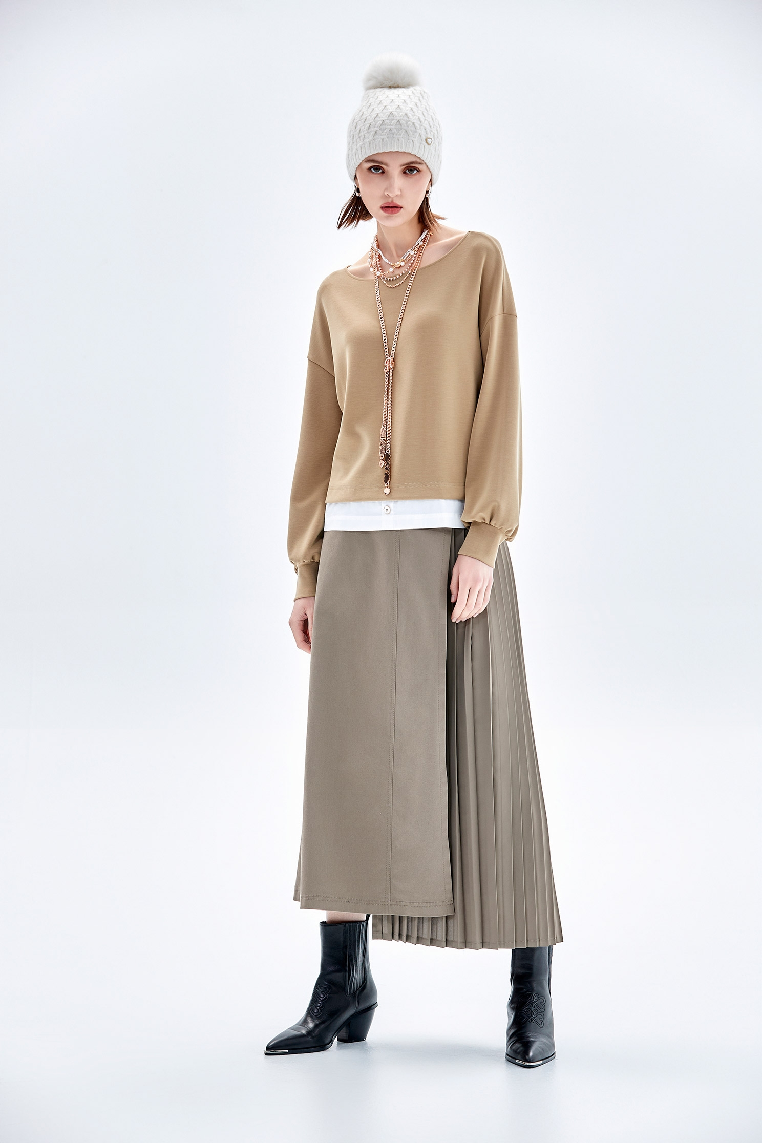 月見草色假兩件上衣月見草色假兩件上衣,上衣,秋冬穿搭