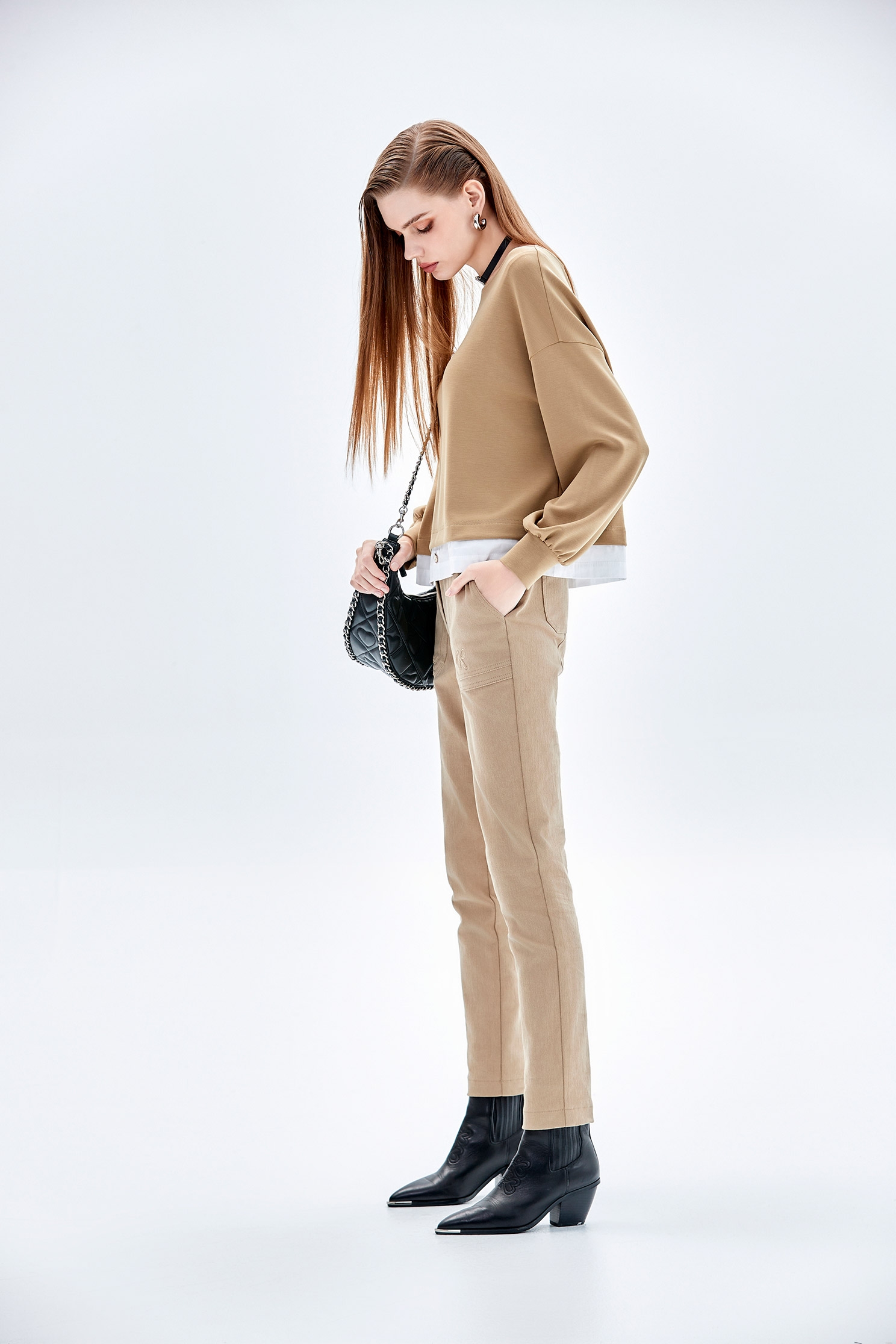 月見草色假兩件上衣月見草色假兩件上衣,上衣,秋冬穿搭