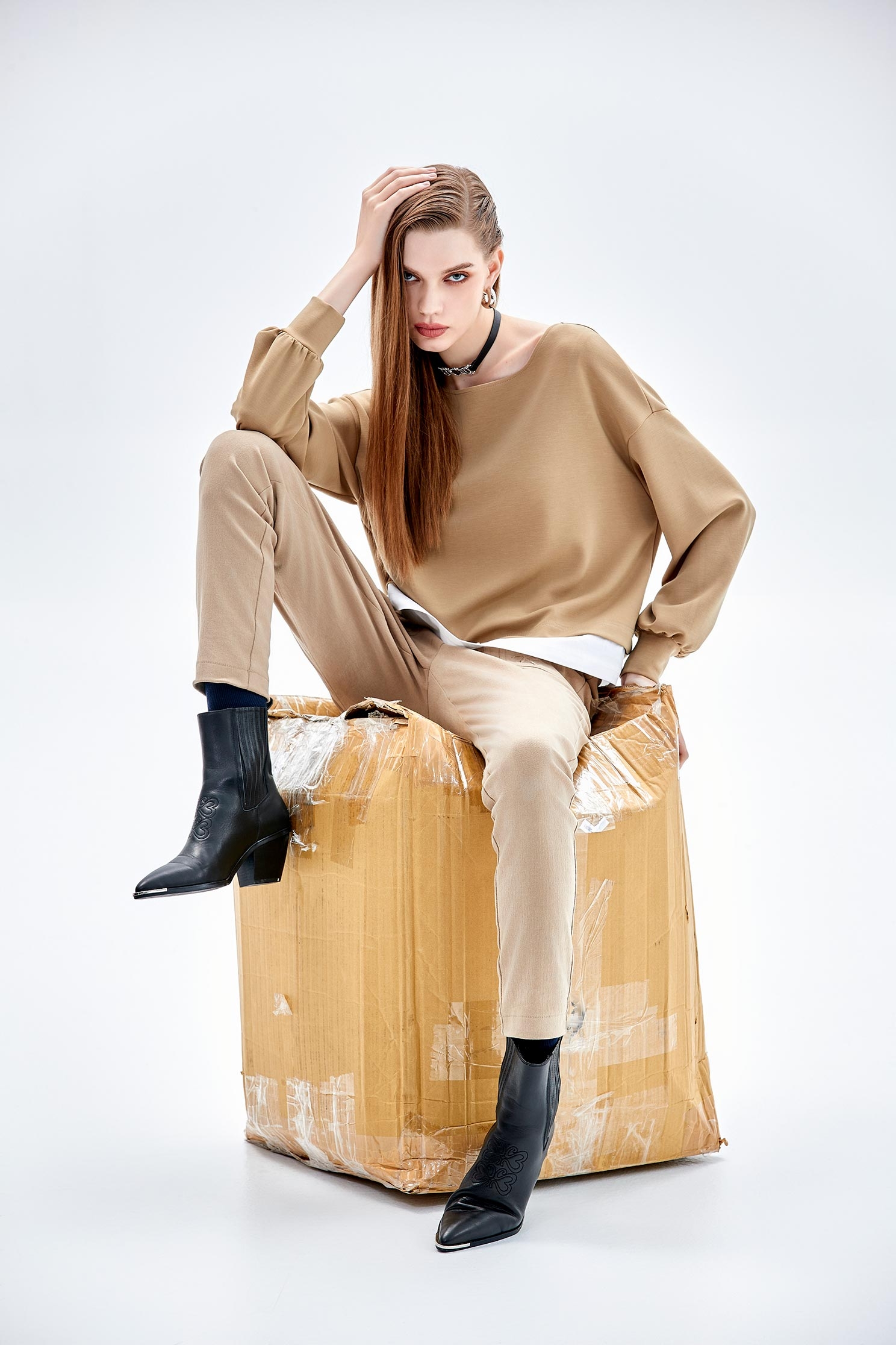 月見草色假兩件上衣月見草色假兩件上衣,上衣,秋冬穿搭