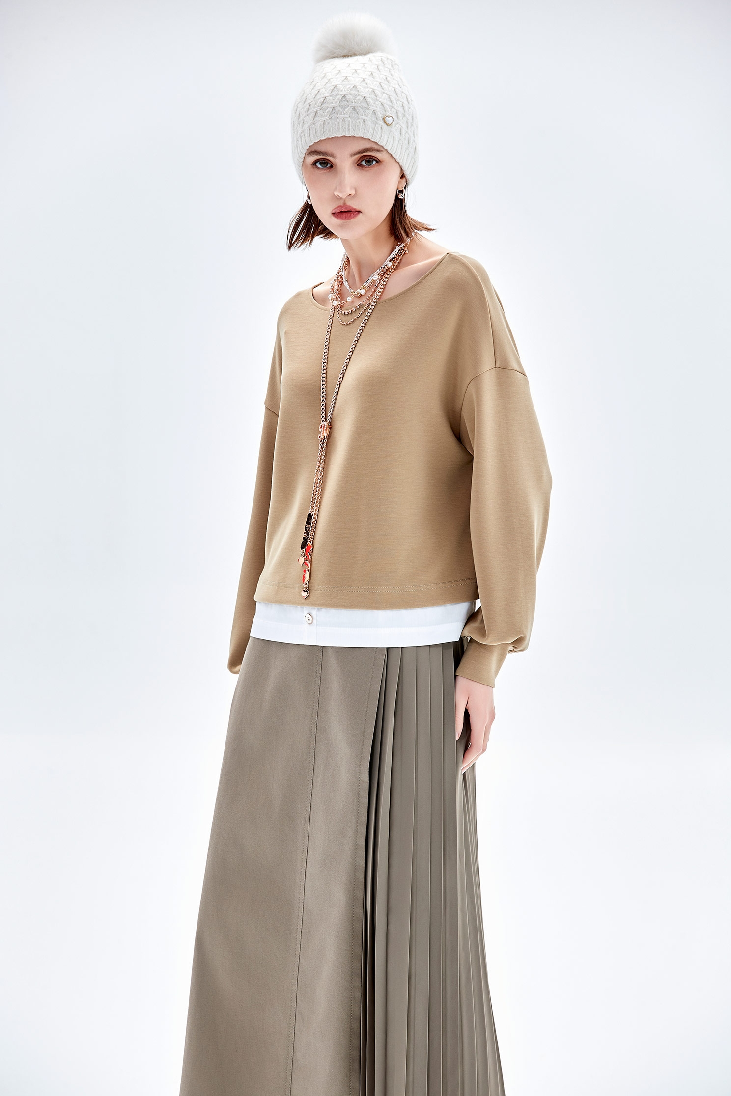 月見草色假兩件上衣月見草色假兩件上衣,上衣,秋冬穿搭