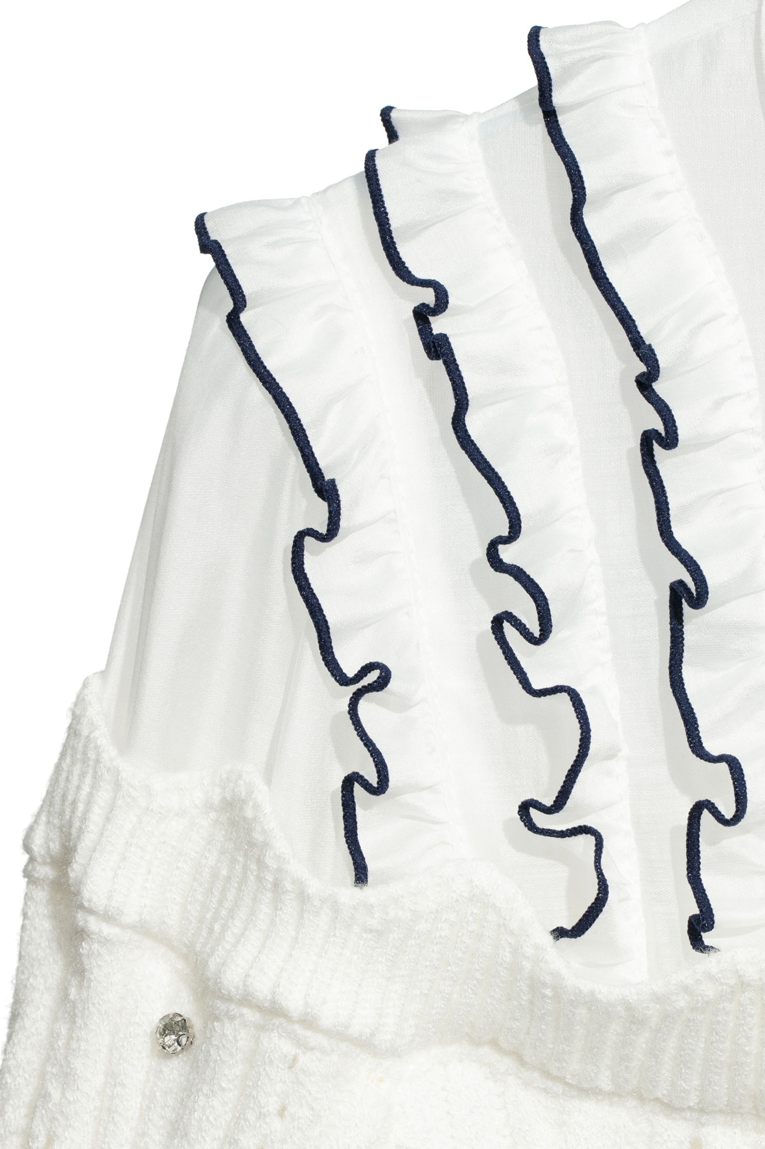 鑲色邊荷葉針織上衣鑲色邊荷葉針織上衣,上衣,人氣商品,珍珠,白色上衣,秋冬穿搭,荷葉,蝴蝶結,針織,針織衫