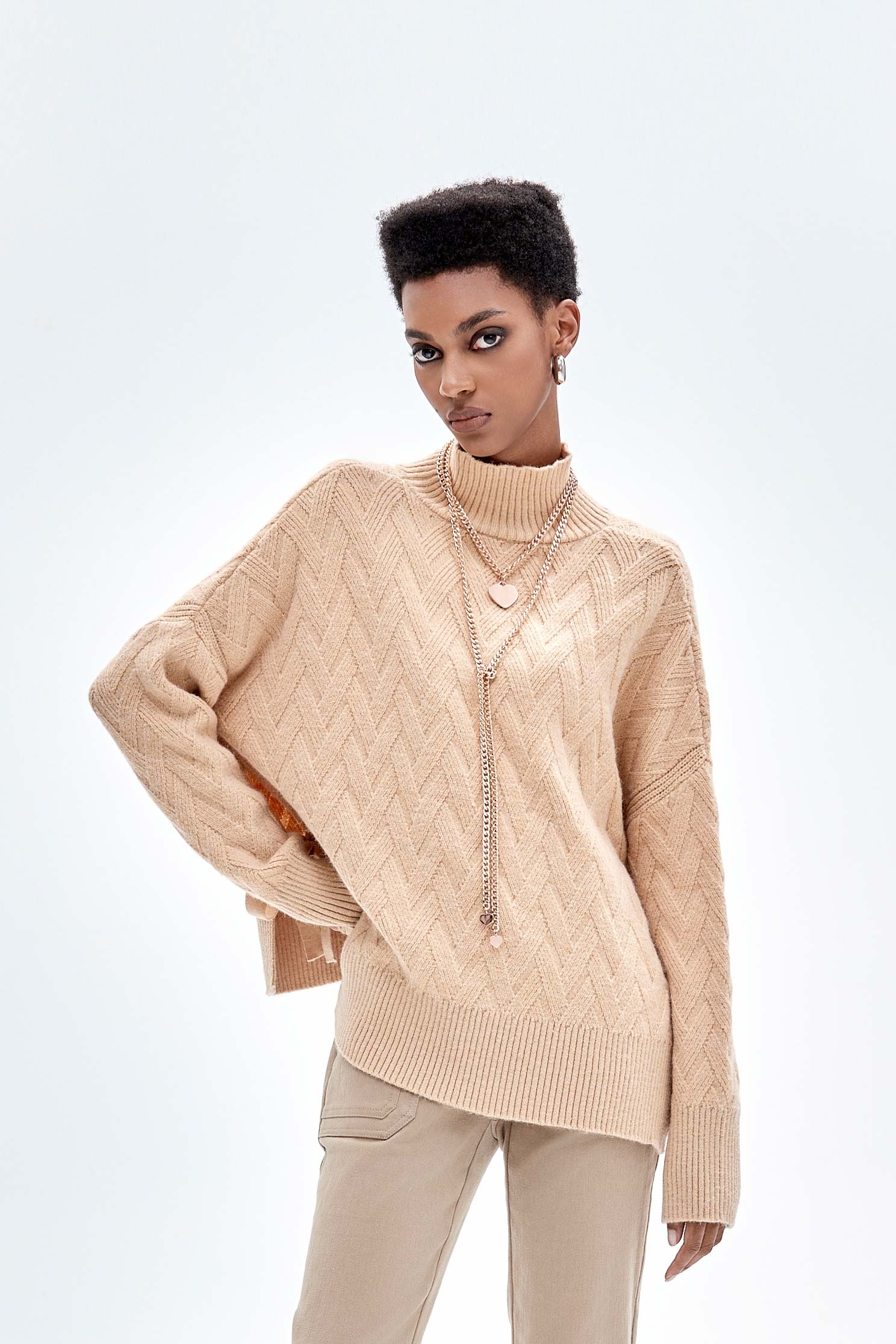 太妃糖色側綁帶針織上衣太妃糖色側綁帶針織上衣,上衣,條紋,秋冬穿搭,針織,針織衫