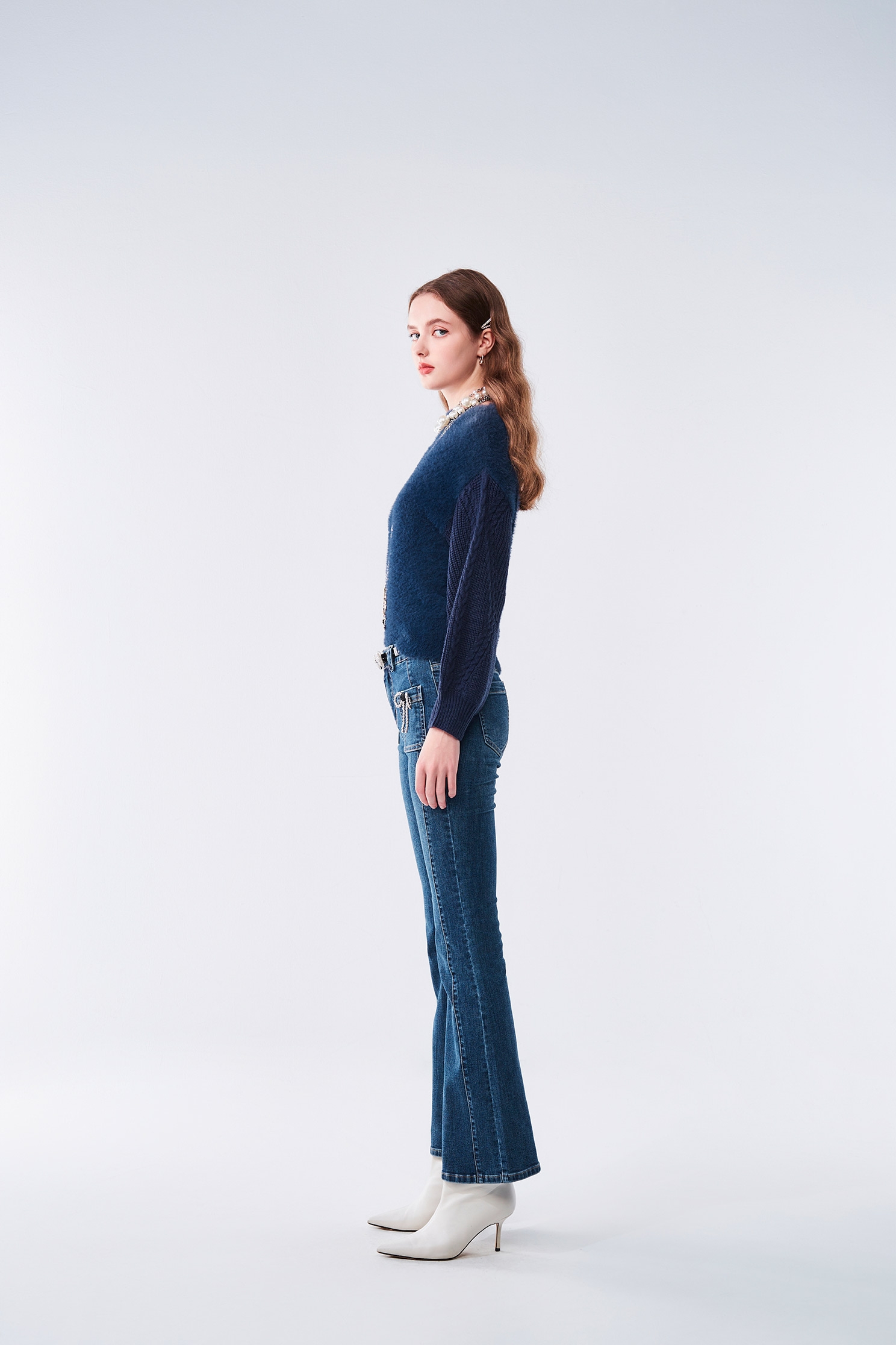 優雅午夜藍異材質針織上衣優雅午夜藍異材質針織上衣,上衣,秋冬穿搭,針織,針織衫