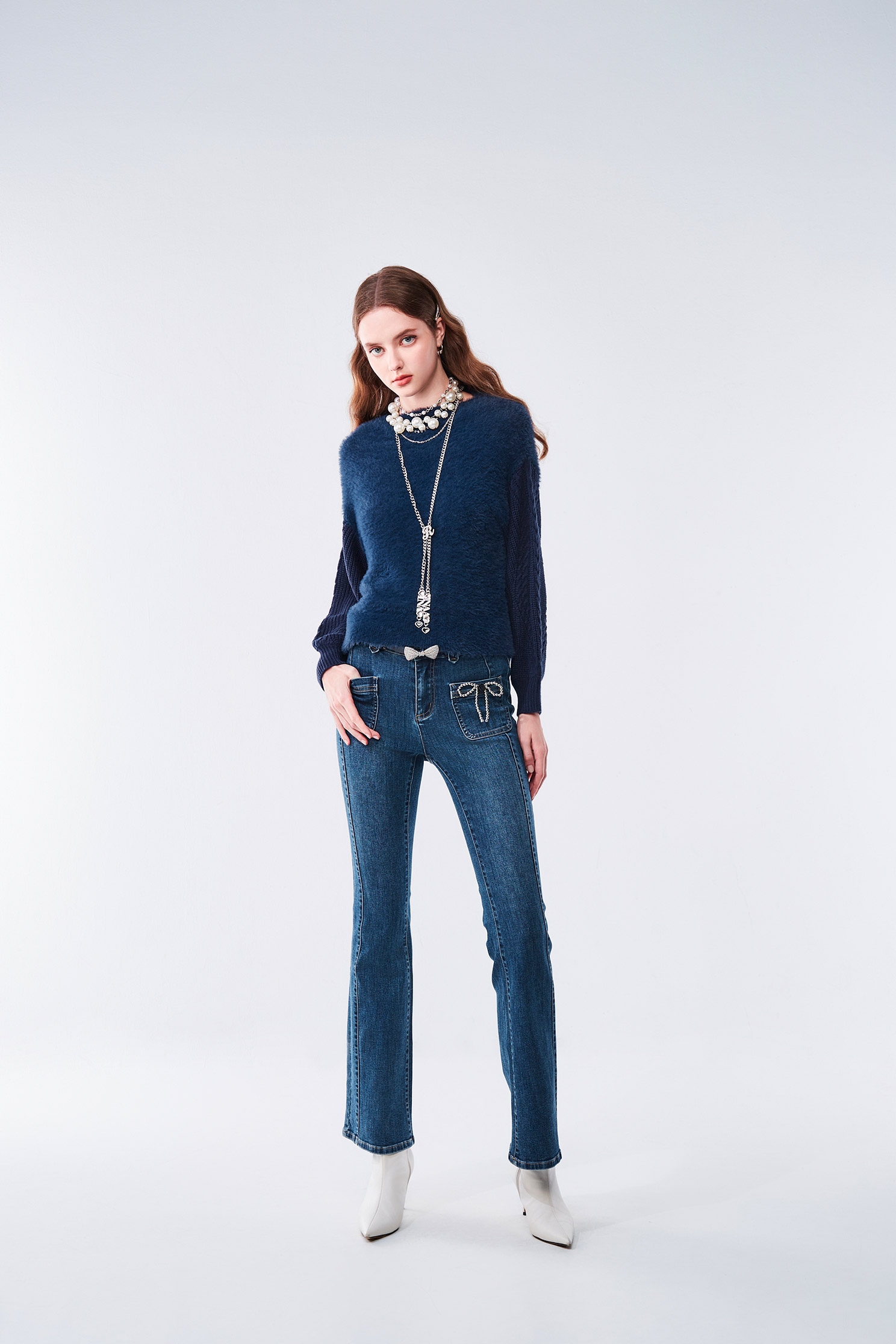 優雅午夜藍異材質針織上衣優雅午夜藍異材質針織上衣,上衣,秋冬穿搭,針織,針織衫