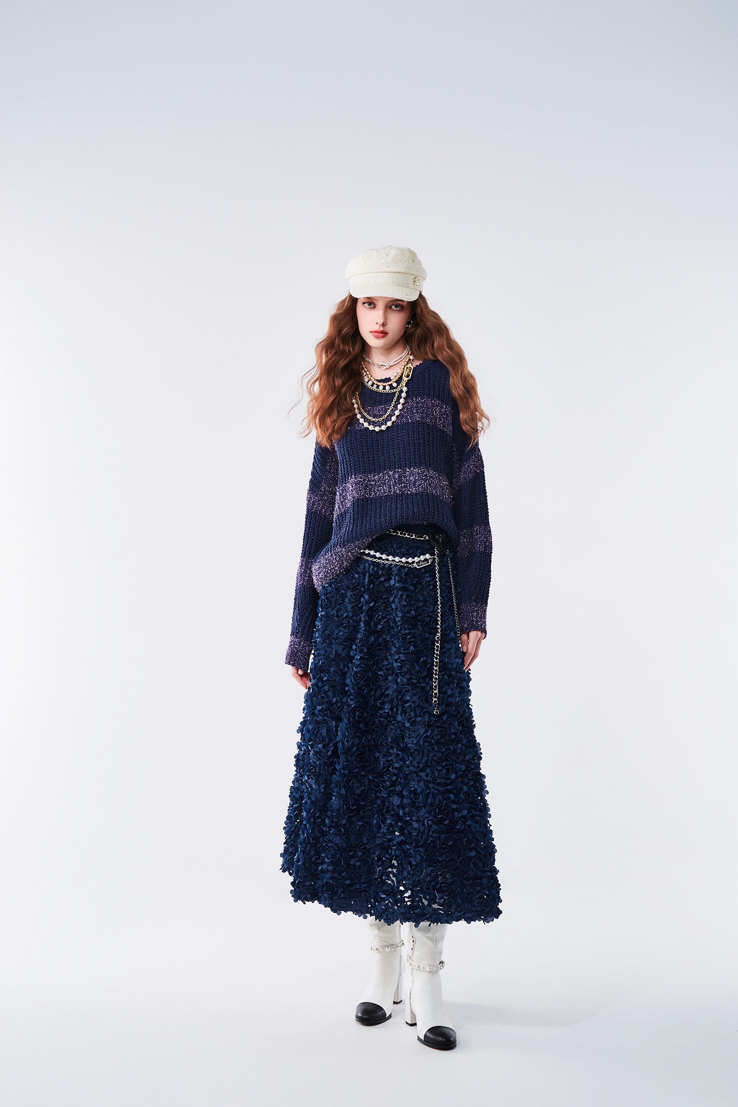 日式紫色光色條紋針織上衣日式紫色光色條紋針織上衣,上衣,條紋,秋冬穿搭,針織,針織衫