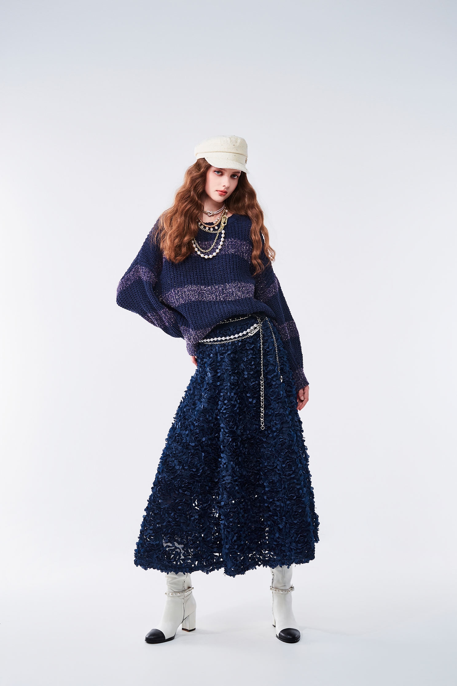 日式紫色光色條紋針織上衣日式紫色光色條紋針織上衣,上衣,條紋,秋冬穿搭,針織,針織衫