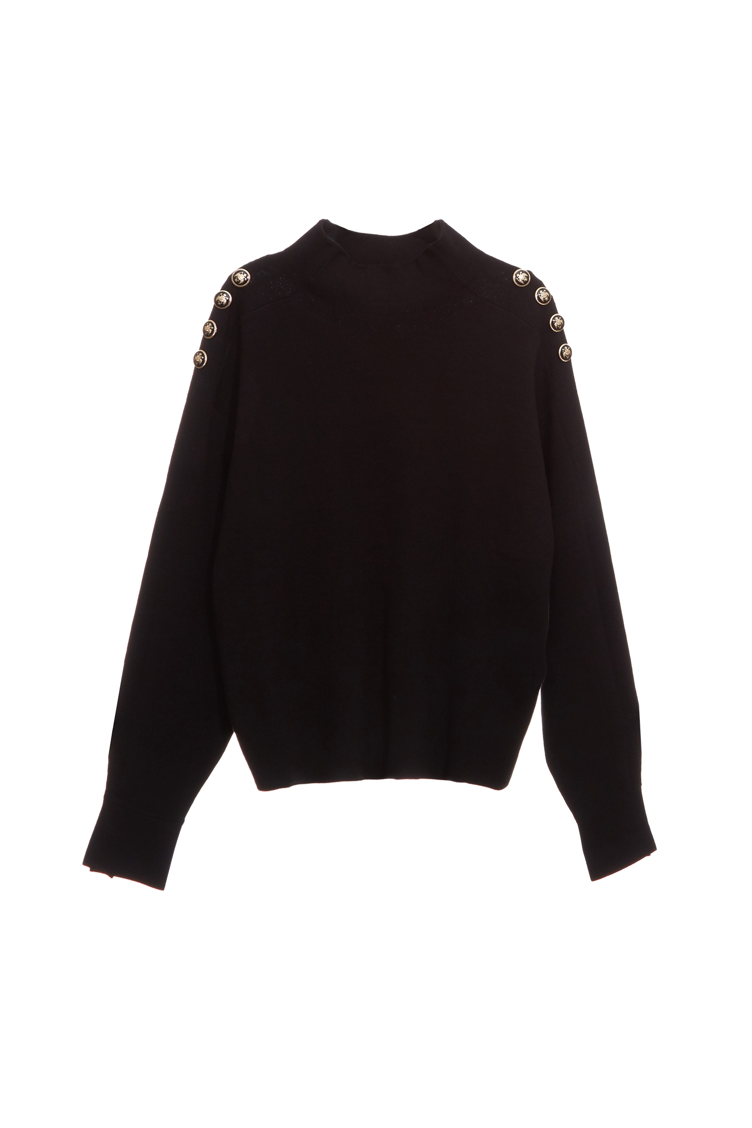 極致黑高領釦飾針織上衣極致黑高領釦飾針織上衣,上衣,人氣商品,秋冬穿搭,針織,針織衫,黑色上衣