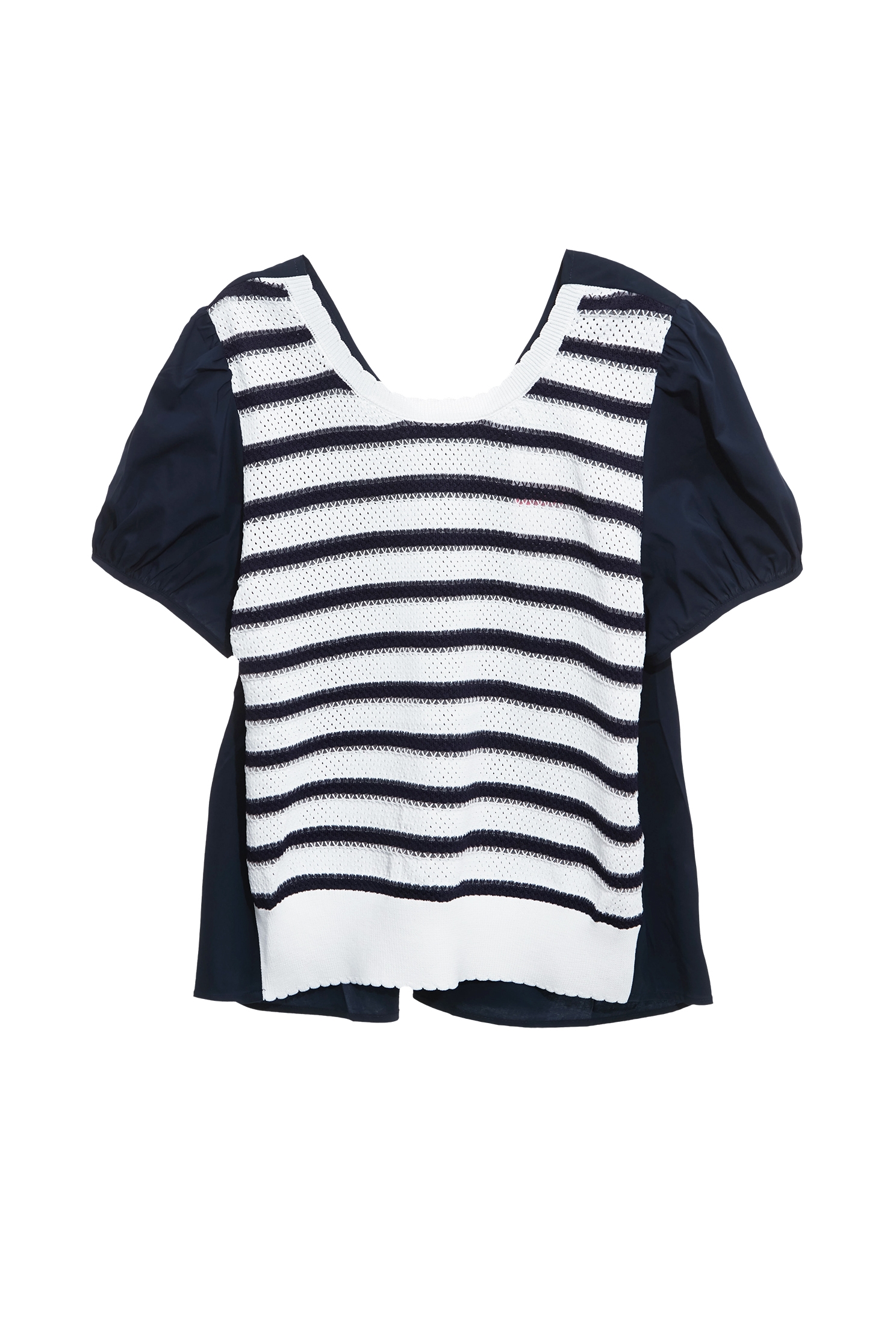 海軍藍鑲剪接異材質上衣海軍藍鑲剪接異材質上衣,上班OL穿搭,上衣,條紋,秋冬穿搭,約會特輯,輕奢度假,輕奢渡假,針織,針織上衣,針織衫