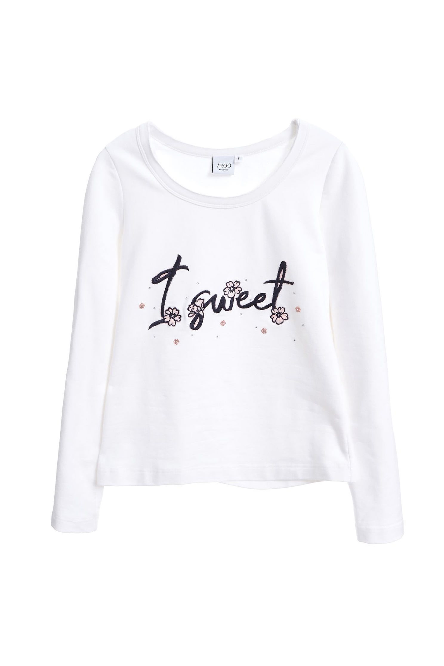 Rhinestone embroidery single top,t-shirt,top,embroidery,embroideredtop,shouldertop,whitetop,cotton,embroidered,embroideredtop,longsleevetop