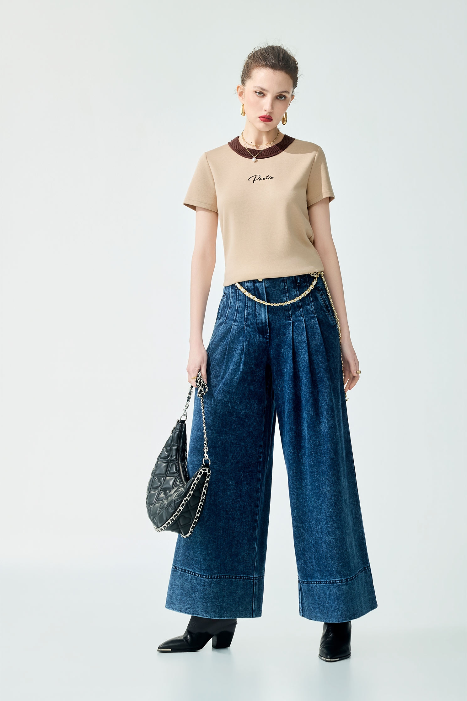 茶漬色偽T恤上衣茶漬色偽T恤上衣,T-Shirt,上衣,秋冬穿搭