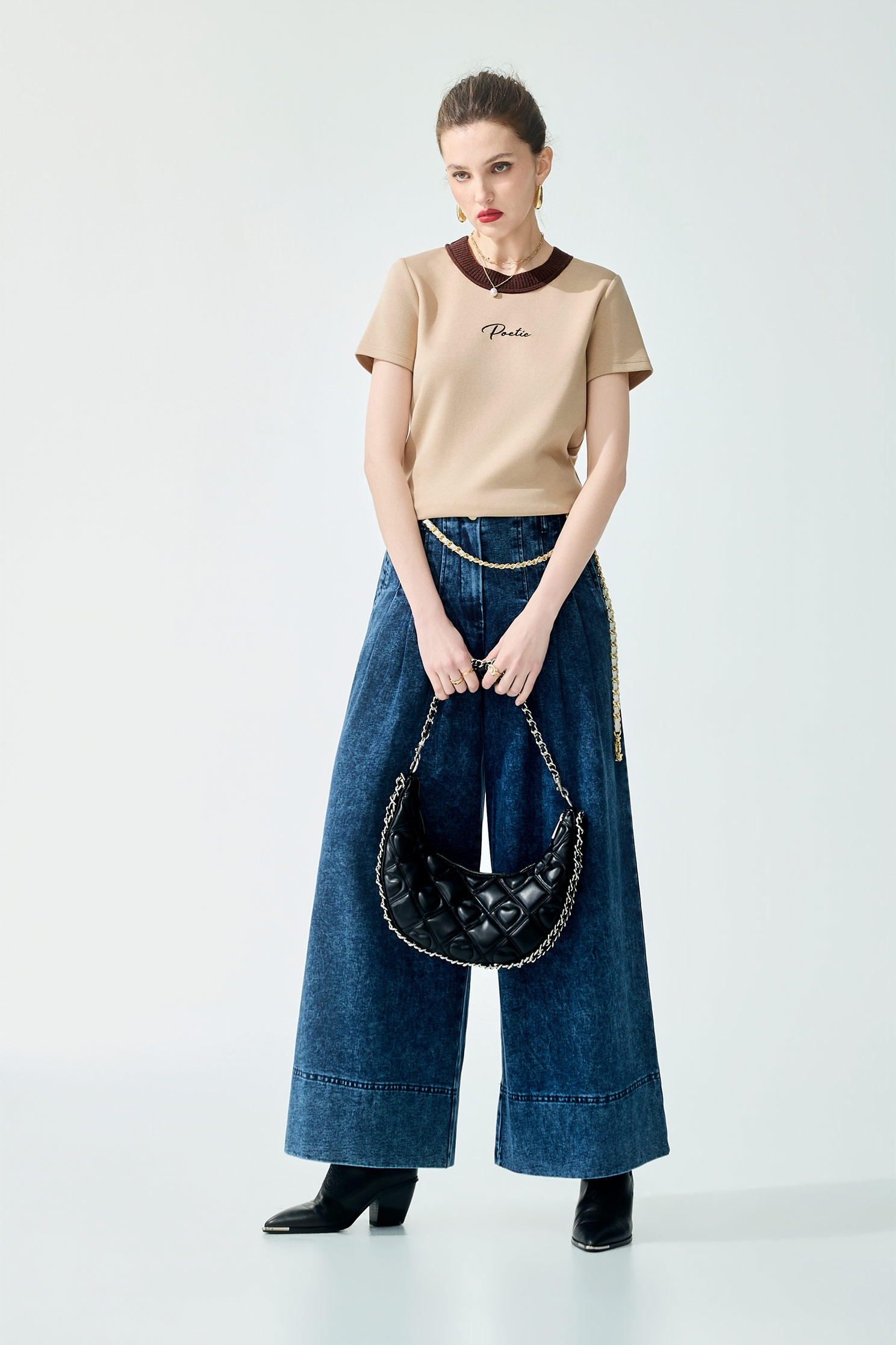 茶漬色偽T恤上衣茶漬色偽T恤上衣,T-Shirt,上衣,秋冬穿搭