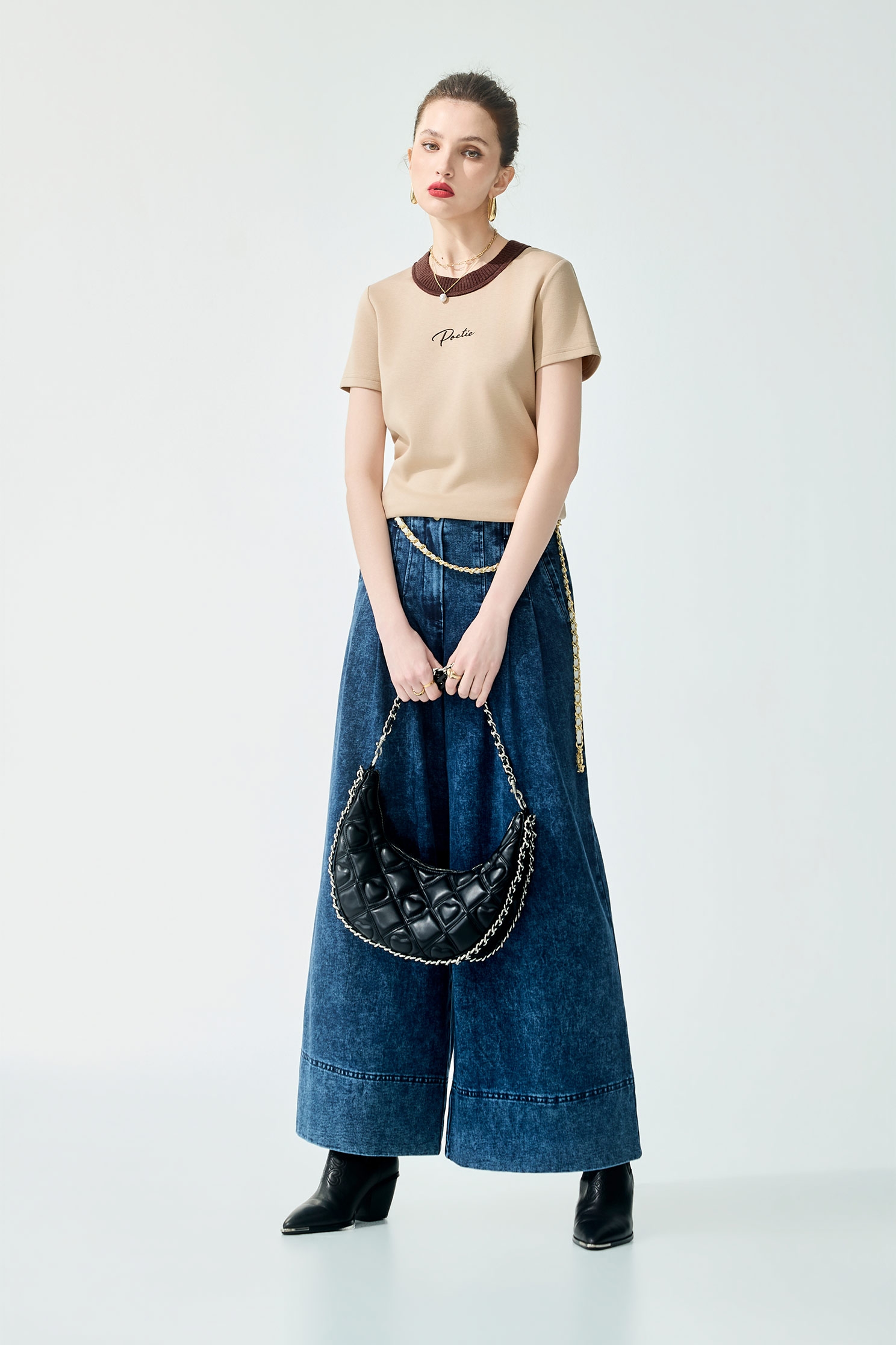 茶漬色偽T恤上衣茶漬色偽T恤上衣,T-Shirt,上衣,秋冬穿搭