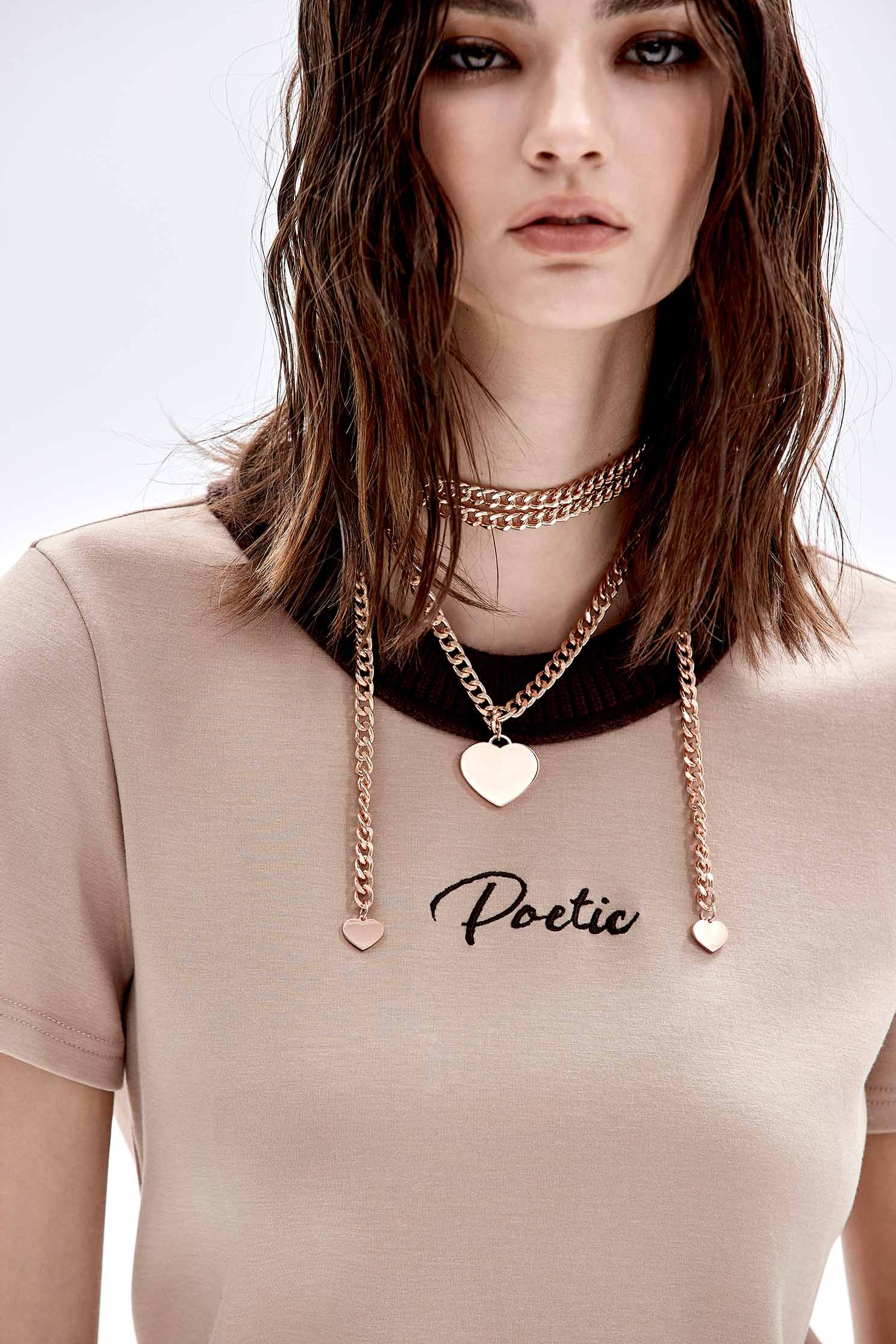 茶漬色偽T恤上衣茶漬色偽T恤上衣,T-Shirt,上衣,秋冬穿搭