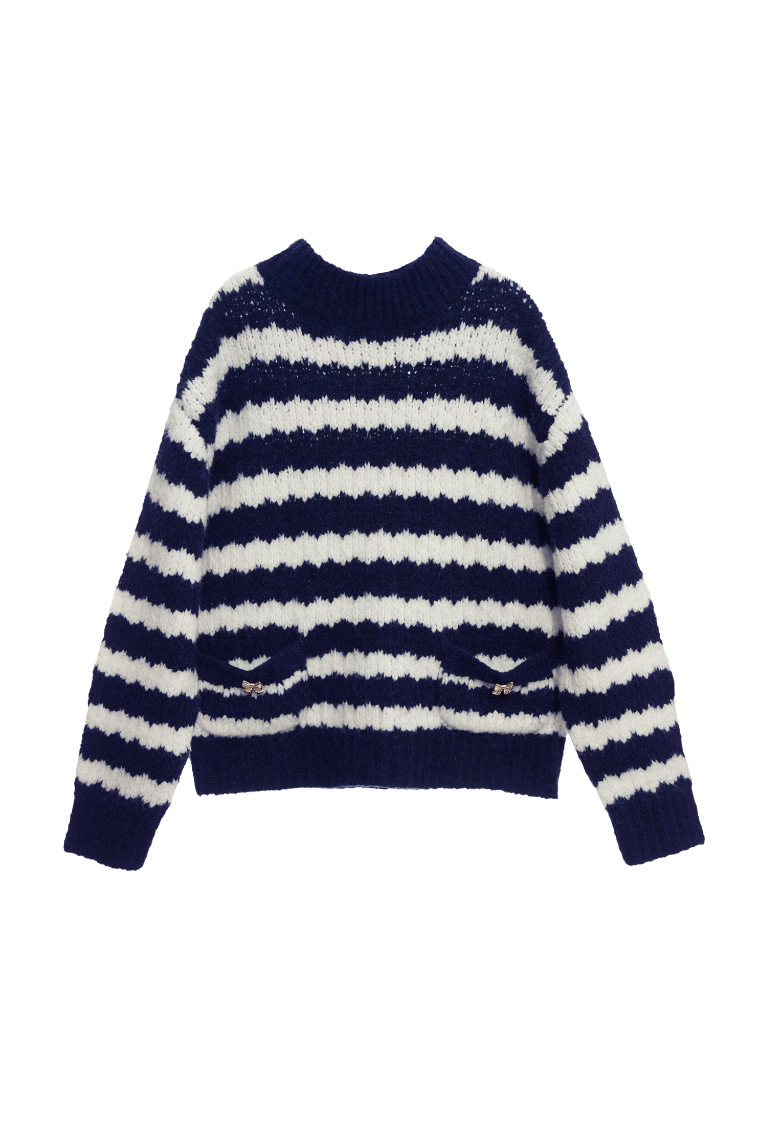 午夜藍拼色波紋針織上衣午夜藍拼色波紋針織上衣,上衣,人氣商品,條紋,秋冬穿搭,針織,針織衫