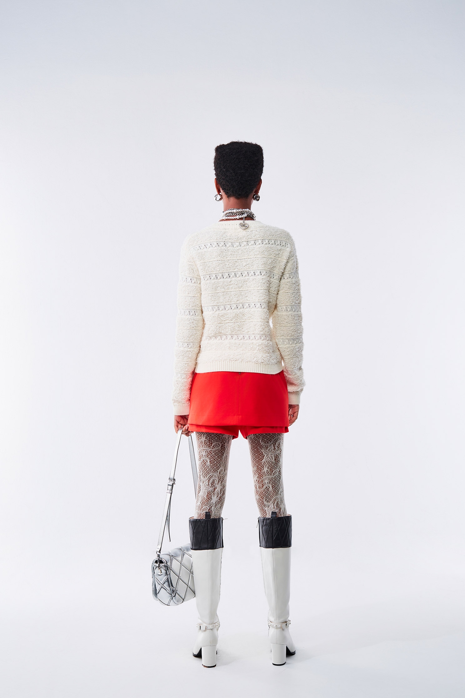 偽鑲蕾絲造型針織上衣偽鑲蕾絲造型針織上衣,上衣,條紋,白色上衣,秋冬穿搭,蕾絲,針織,針織衫