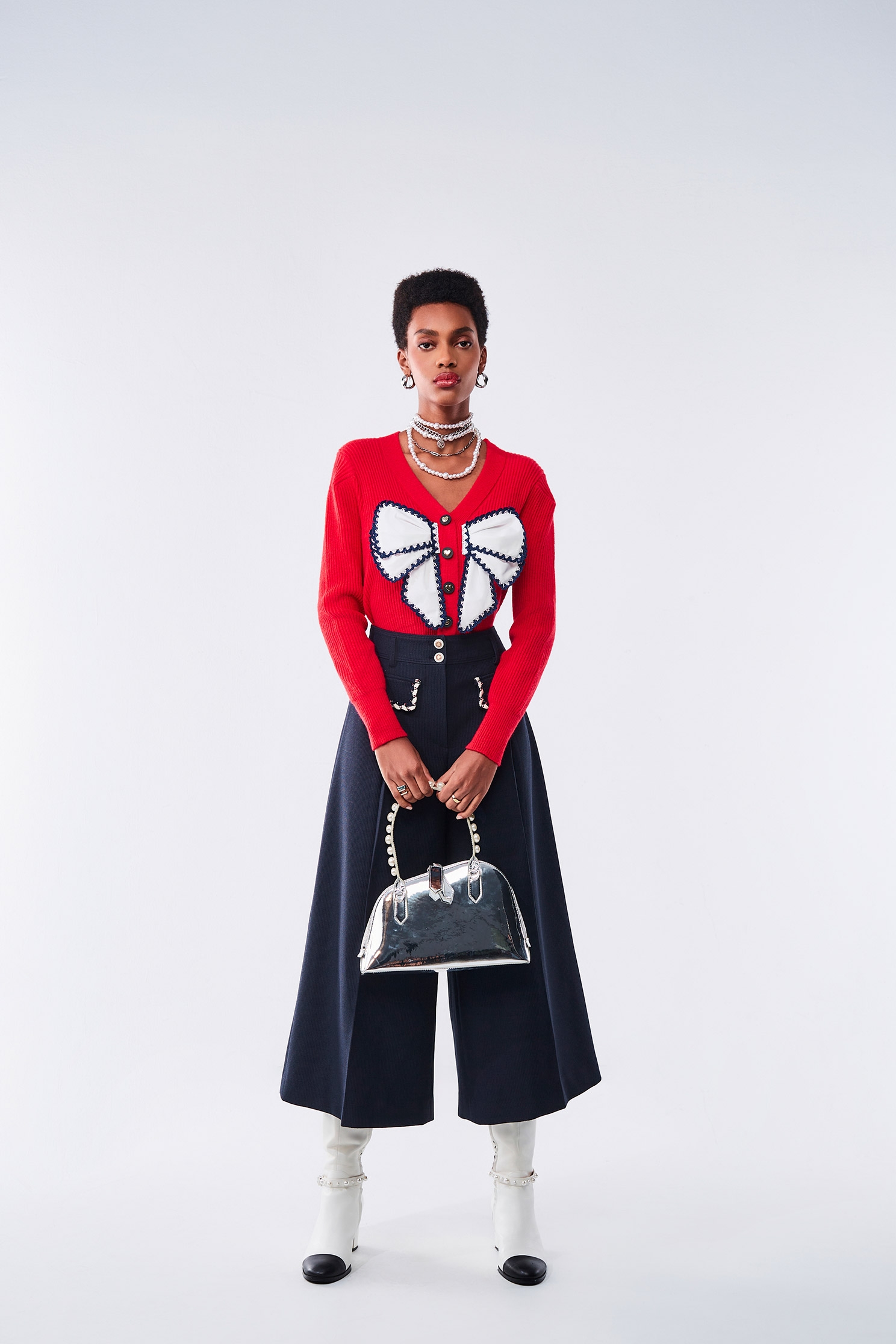 鑲邊蝴蝶結針織上衣鑲邊蝴蝶結針織上衣,上衣,小香風,秋冬穿搭,蝴蝶結,針織,針織衫