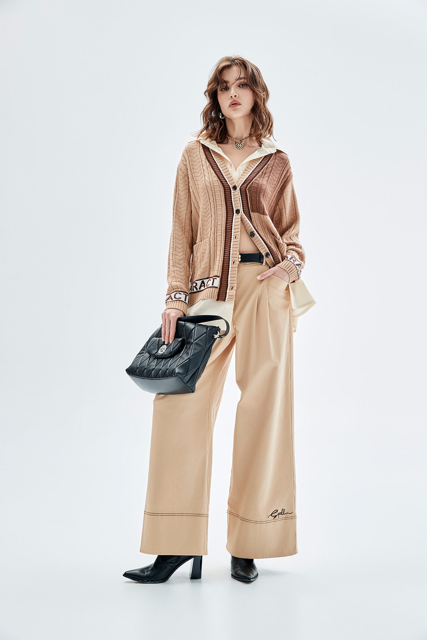 茶漬色假兩件針織外套茶漬色假兩件針織外套,一般外套,上班OL穿搭,上衣,外套,秋冬穿搭,針織,針織衫