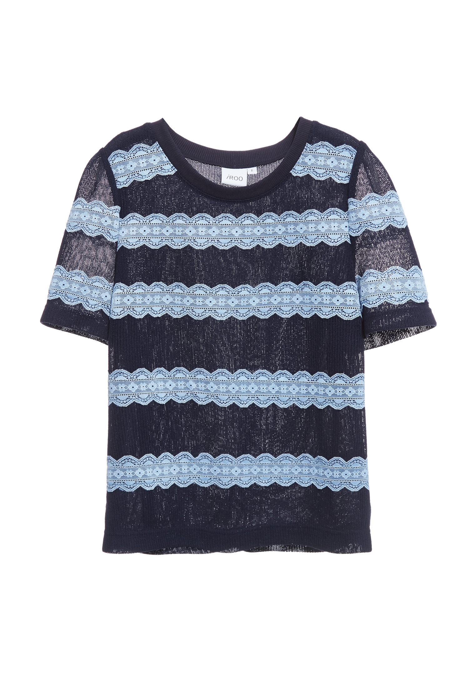 綴月光石藍蕾絲造型上衣綴月光石藍蕾絲造型上衣,T恤,上班OL穿搭,上衣,秋冬穿搭,約會特輯,花花世界,蕾絲,蕾絲上衣