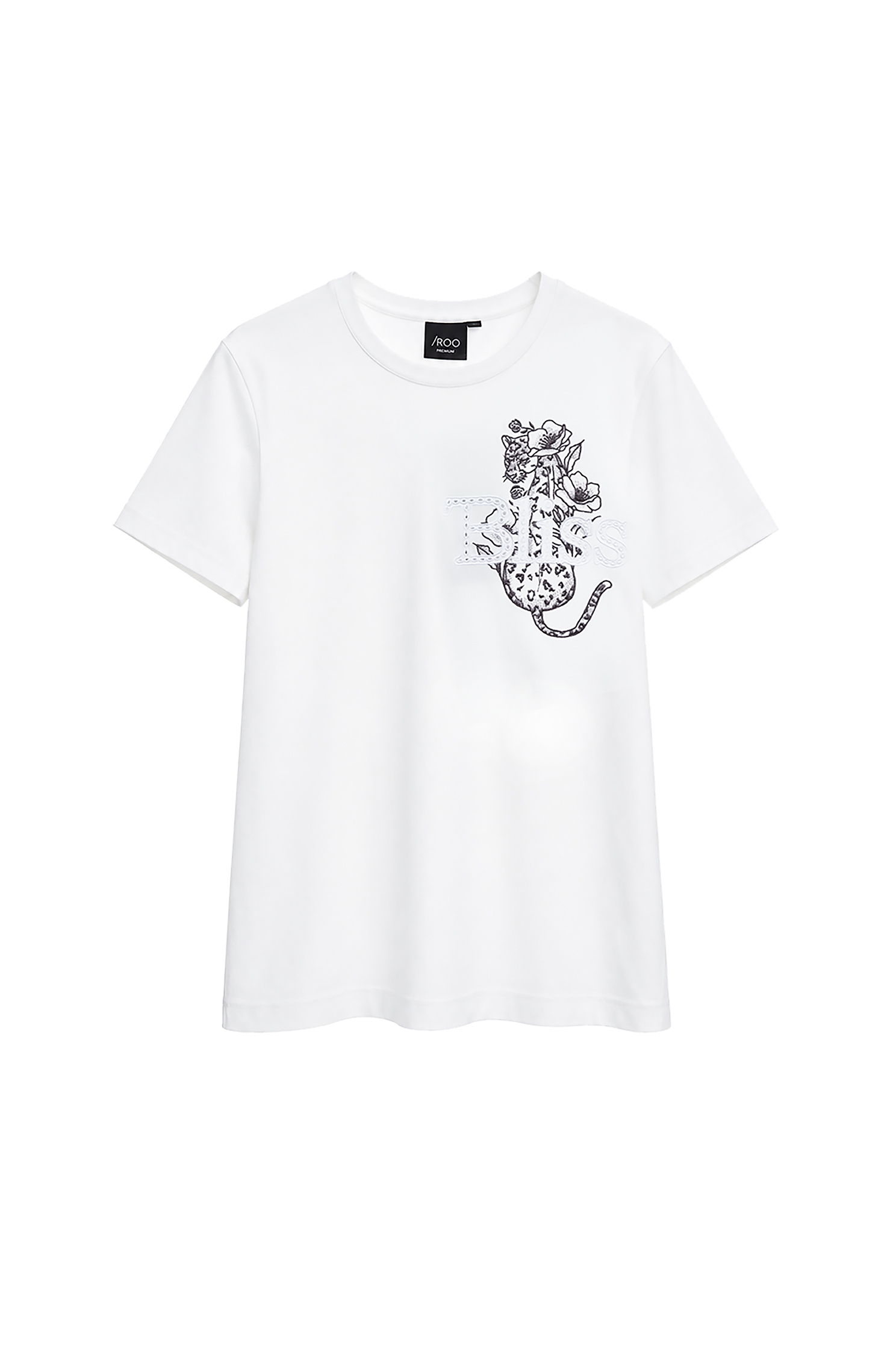 月光白電繡灰豹單品上衣月光白電繡灰豹單品上衣,T-Shirts,女裝上衣,白色上衣,秋冬穿搭
