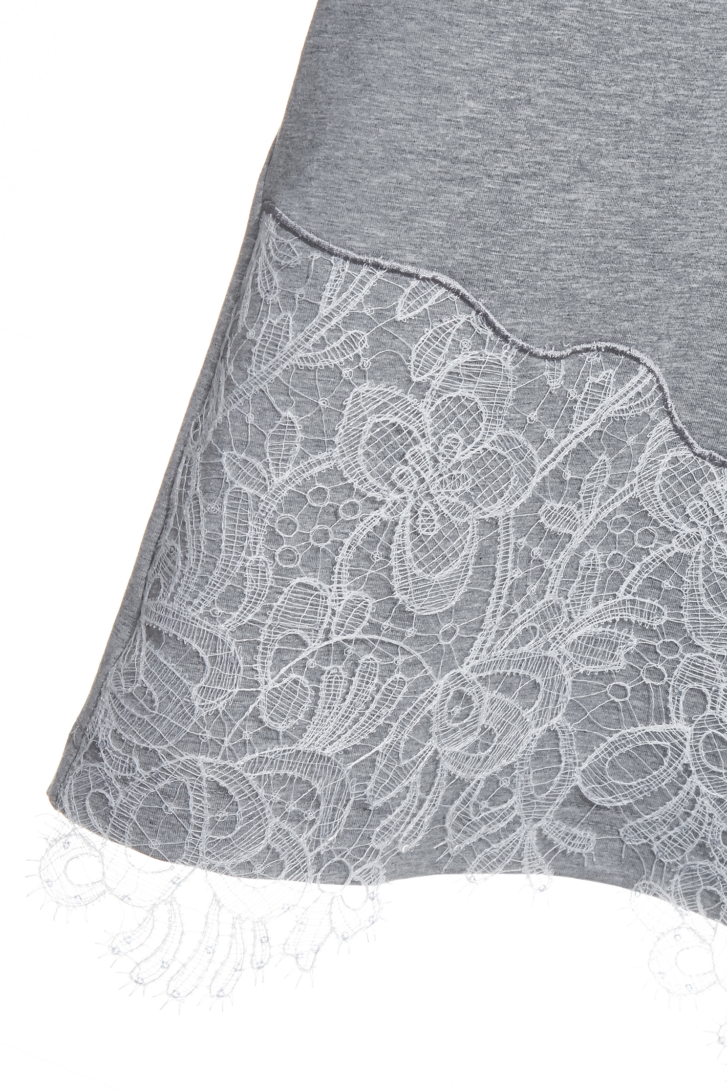 花紗灰不規則拼接蕾絲上衣花紗灰不規則拼接蕾絲上衣,T-Shirts,圓領上衣,女裝上衣,摩登灰調,秋冬穿搭,純棉,蕾絲