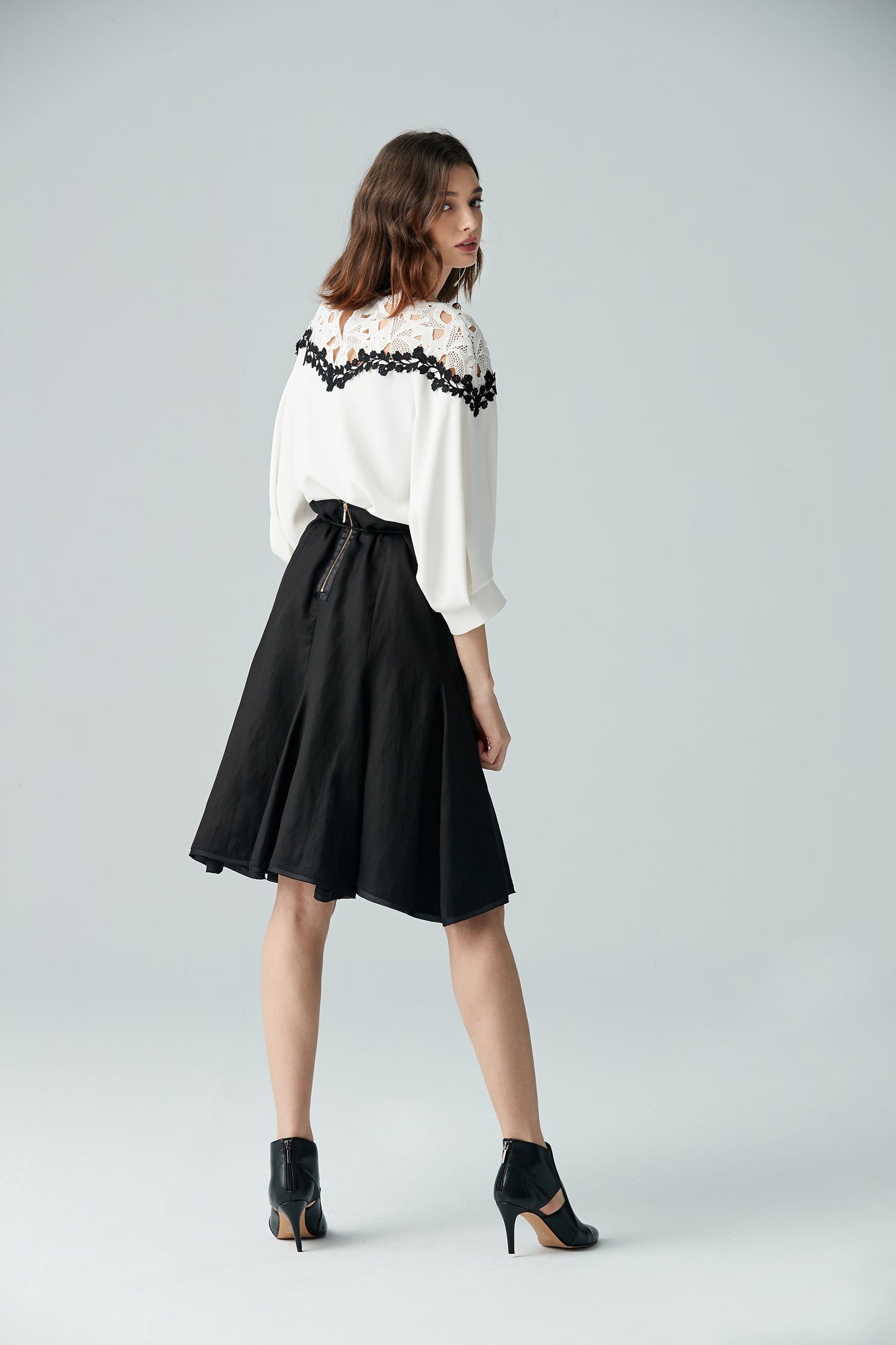 Micro-transparent stitching top,3/4sleevetop,top,whitetop