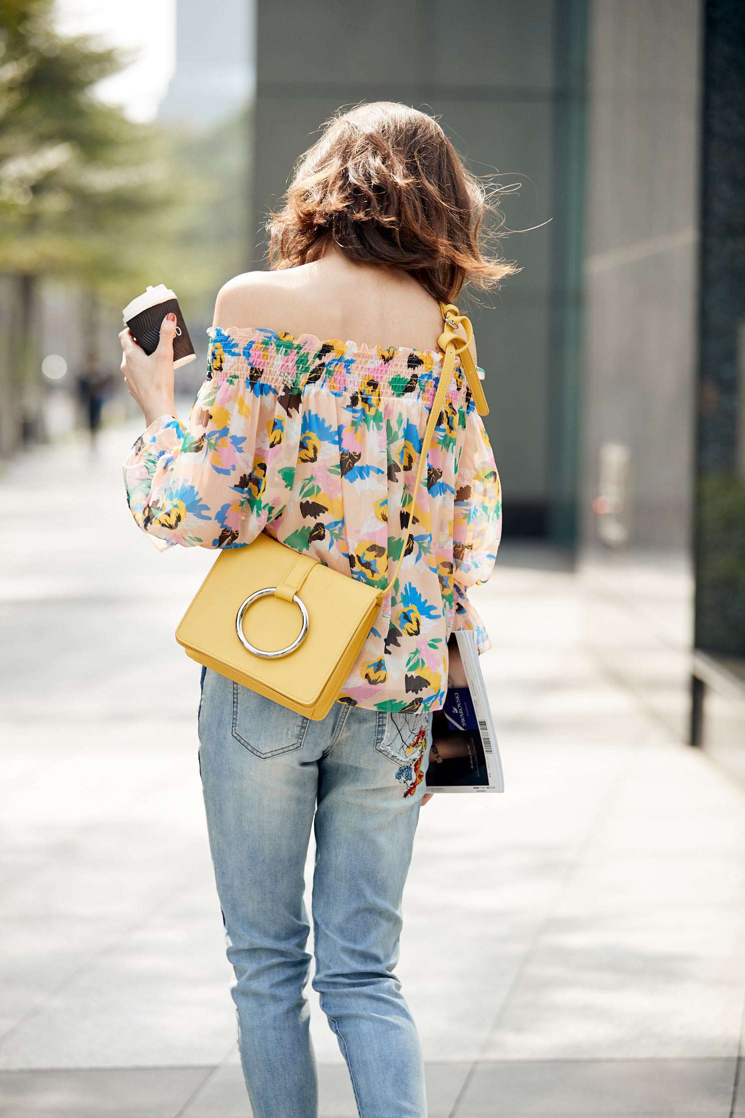 Floral chiffon long sleeve top,offshouldertop,3/4sleevetop,top,offshouldertop,i-select,longsleevetop,chiffon,chiffontop