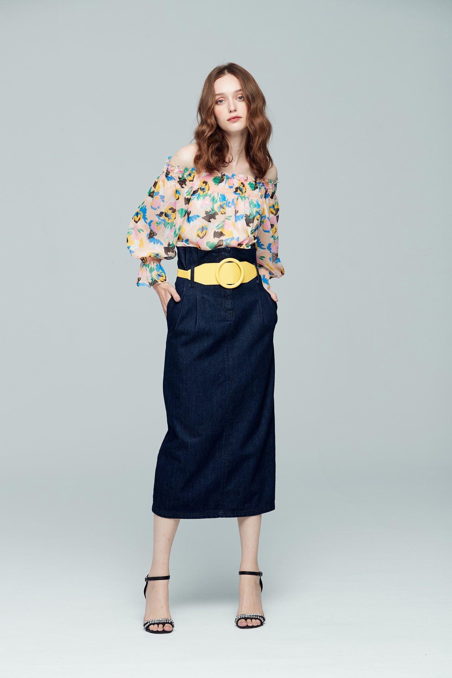 Floral chiffon long sleeve top,offshouldertop,3/4sleevetop,top,offshouldertop,i-select,longsleevetop,chiffon,chiffontop