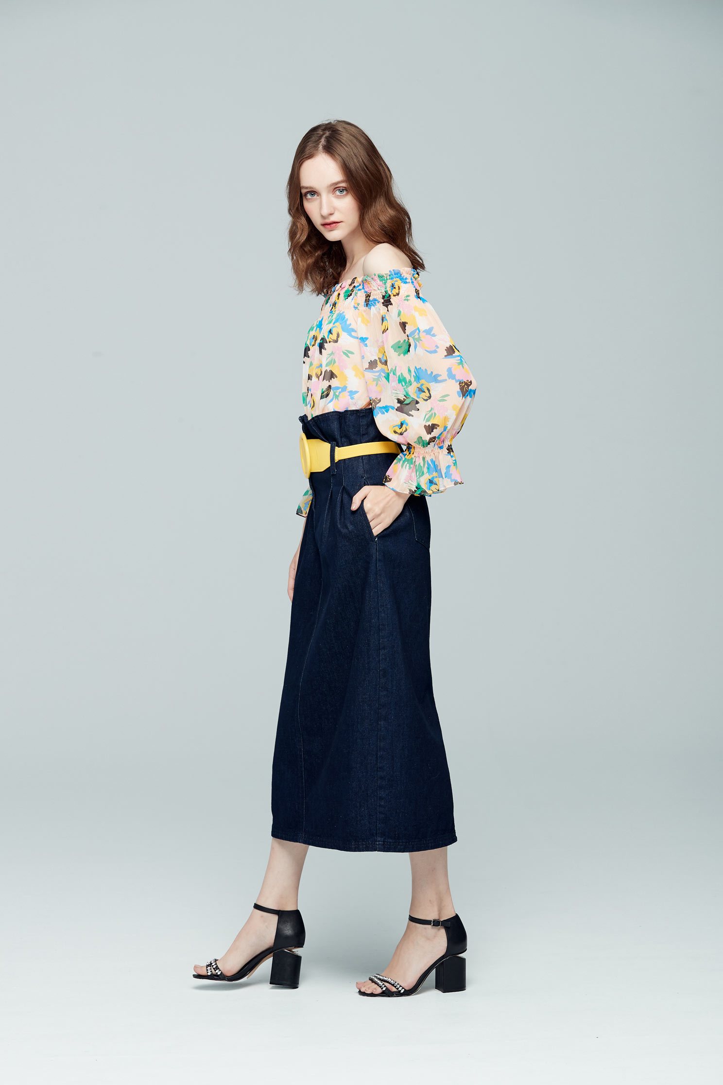 Floral chiffon long sleeve top,offshouldertop,3/4sleevetop,top,offshouldertop,i-select,longsleevetop,chiffon,chiffontop
