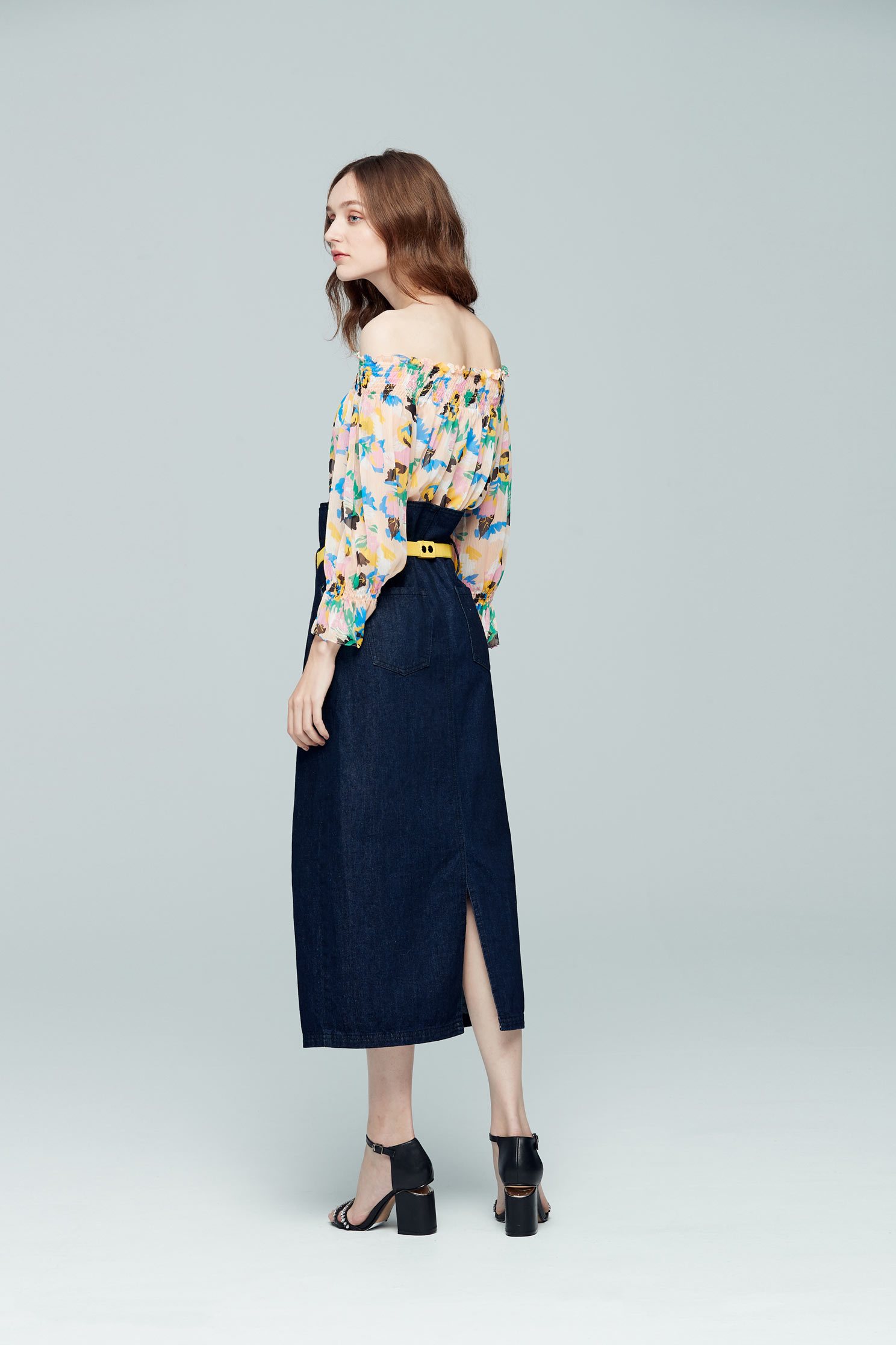 Floral chiffon long sleeve top,offshouldertop,3/4sleevetop,top,offshouldertop,i-select,longsleevetop,chiffon,chiffontop