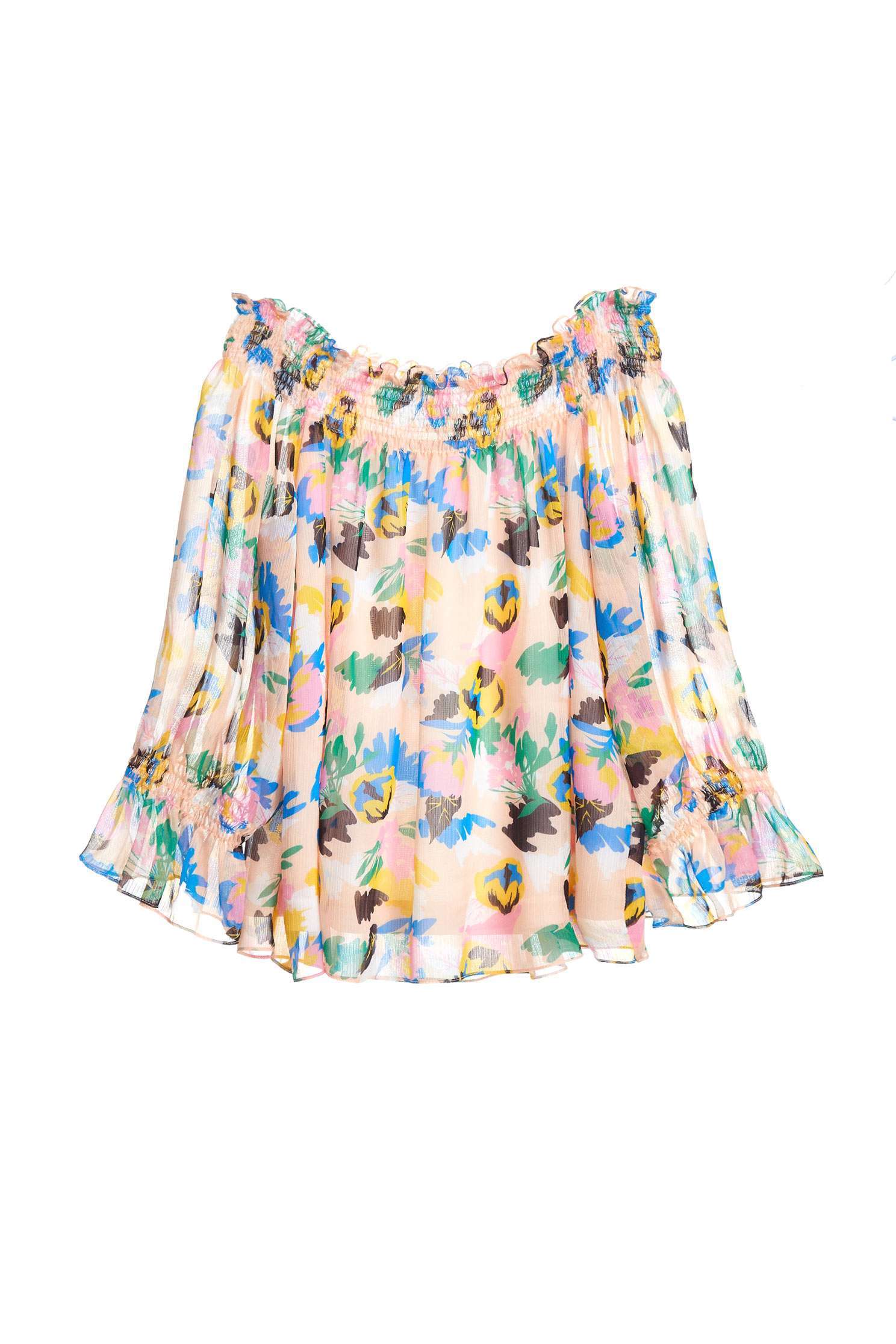 Floral chiffon long sleeve top,offshouldertop,3/4sleevetop,top,offshouldertop,i-select,longsleevetop,chiffon,chiffontop