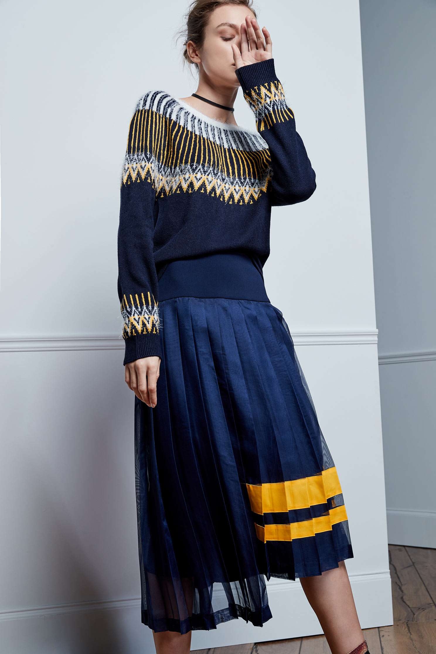 Floral ball collar knit tops,Top,圓領上衣,knitting,Knitted top,Knitted Top,長袖上衣