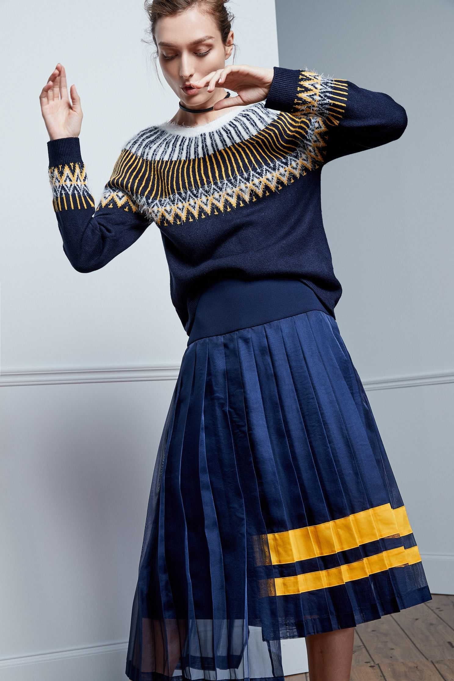 Floral ball collar knit tops,Top,圓領上衣,knitting,Knitted top,Knitted Top,長袖上衣