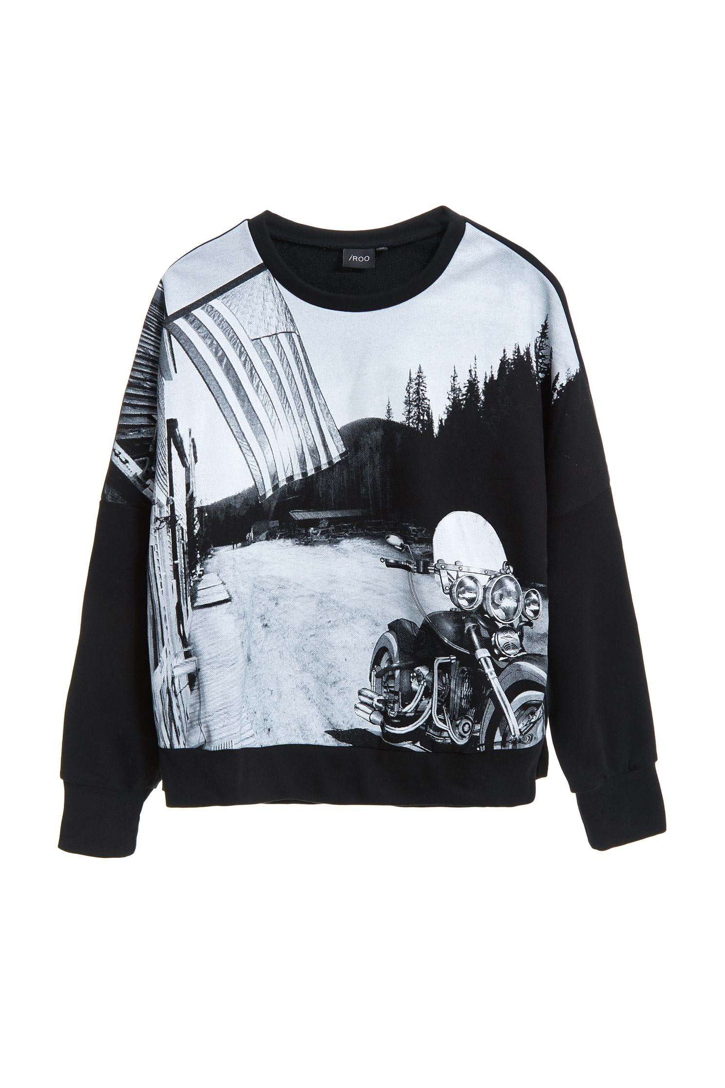 Black and white printed clothing,T-Shirt,圓領上衣,Cotton,長袖上衣