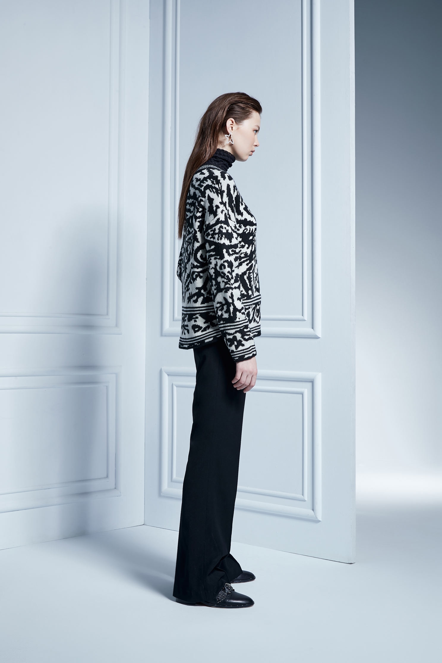 Patterned color knitwear,roundnecktop,knitting,knittedtop,knittedtop,longsleevetop