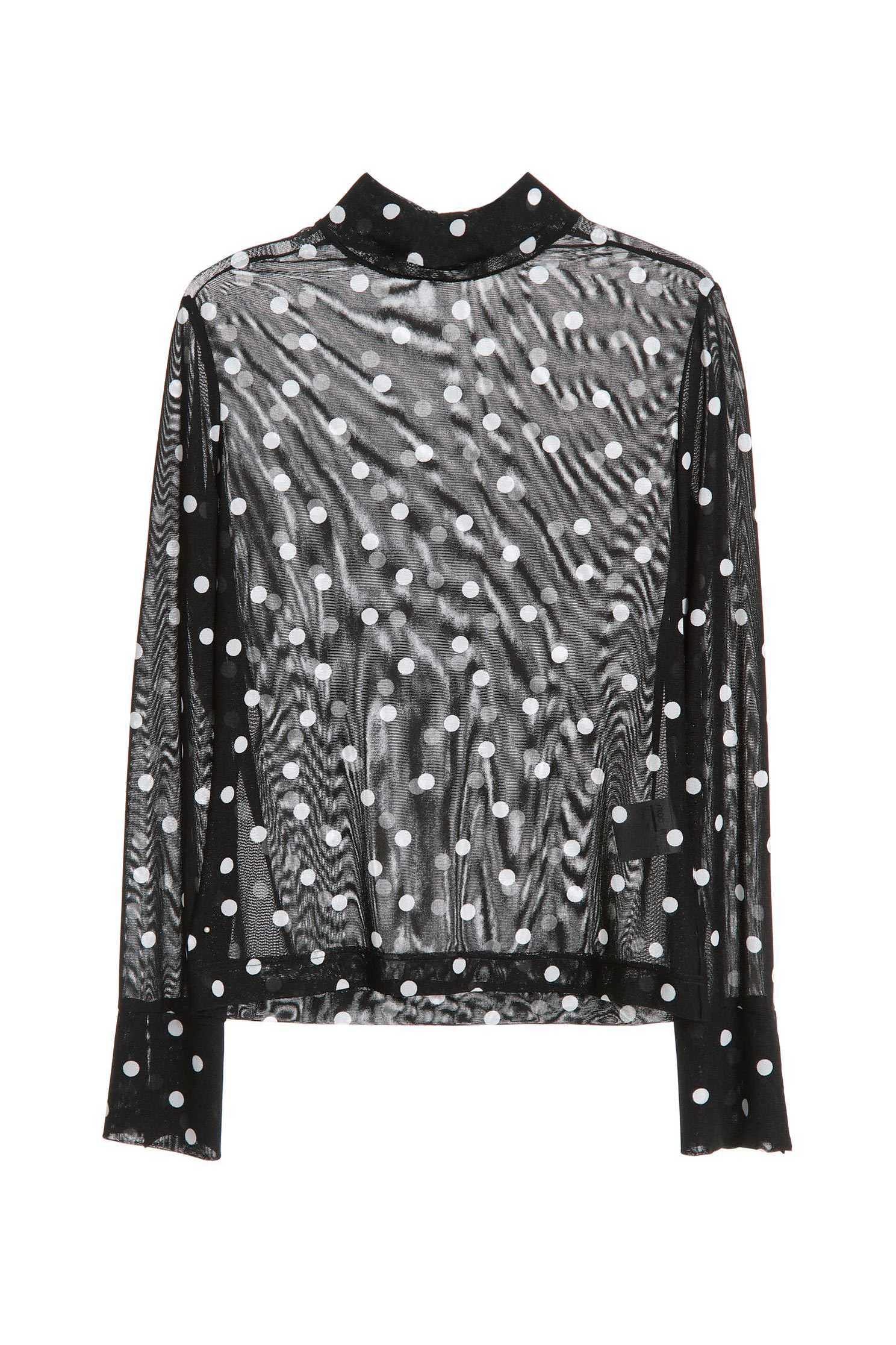 Large polka dot high-necked long-sleeved top,Top,透膚上衣,長袖上衣,Turtleneck top,黑色上衣