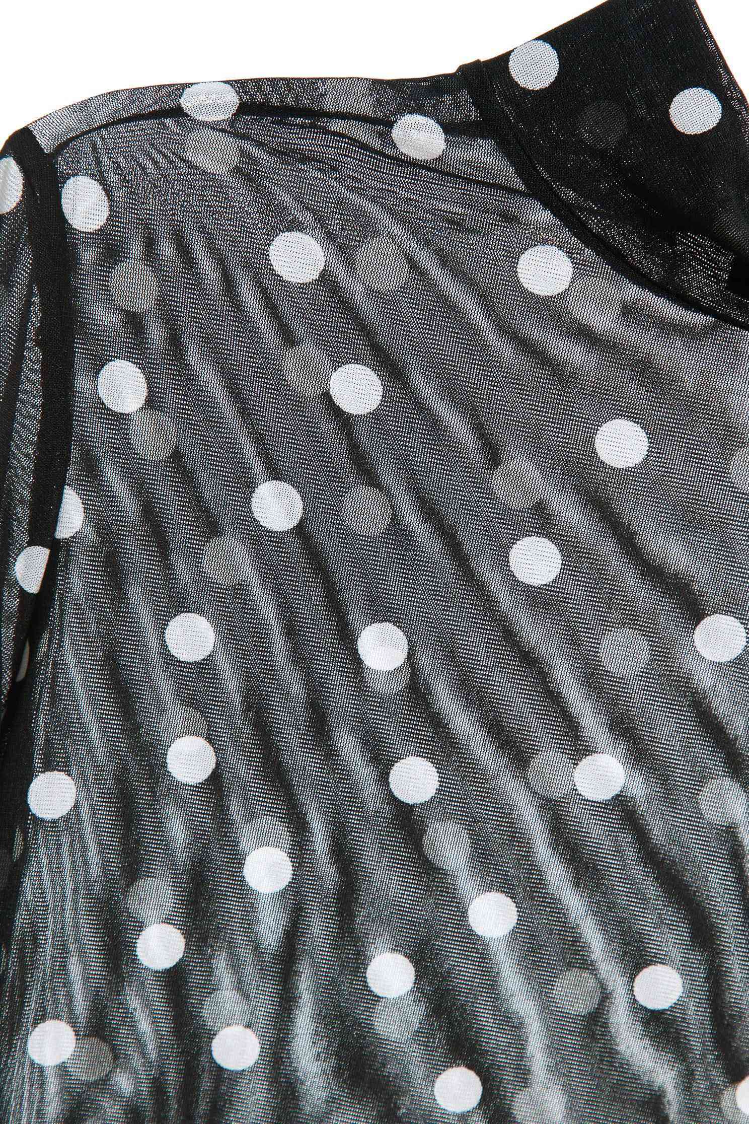Large polka dot high-necked long-sleeved top,Top,透膚上衣,長袖上衣,Turtleneck top,黑色上衣