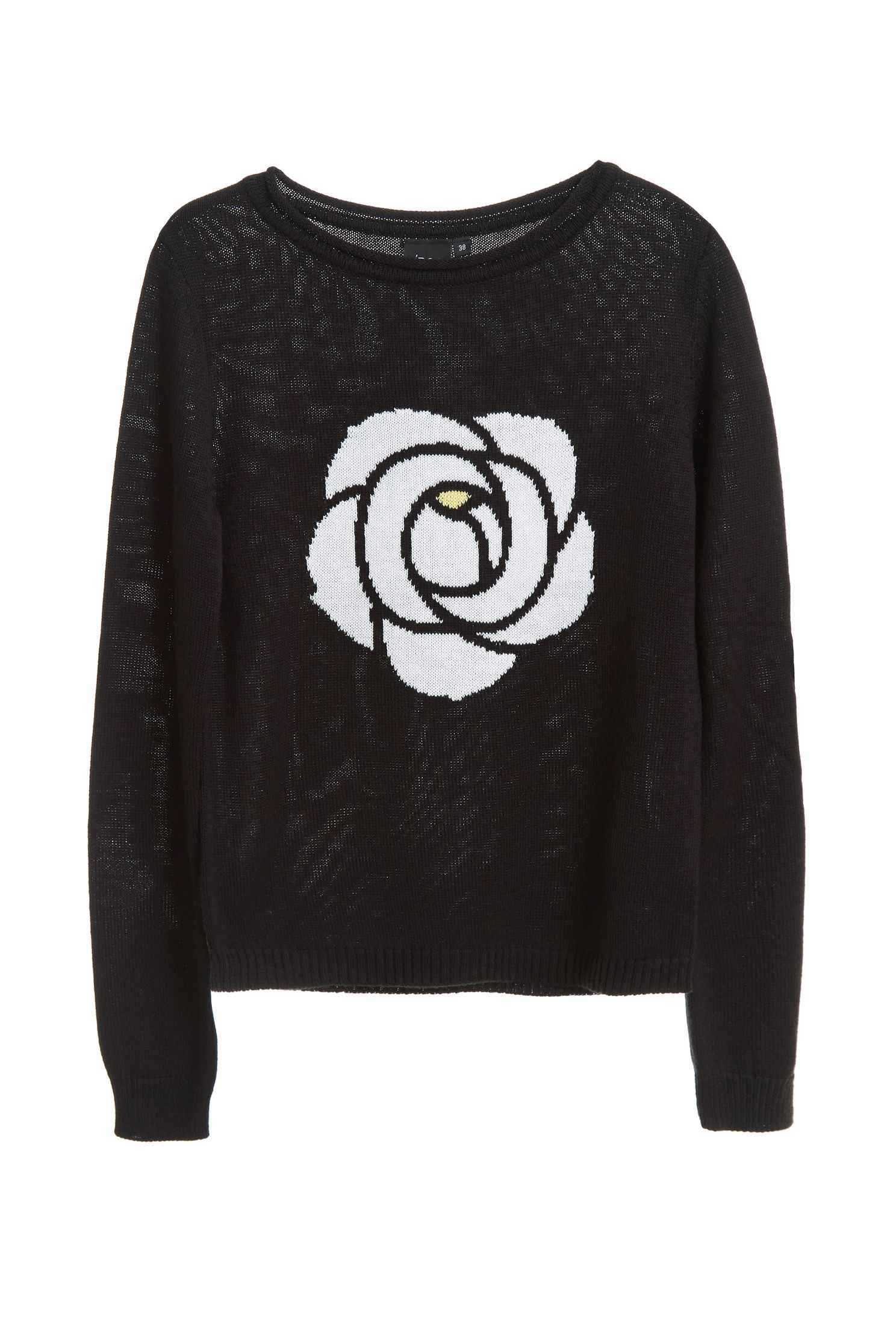 A rose sweater,roundnecktop,knitting,knittedtop,knittedtop,longsleevetop,blacktop