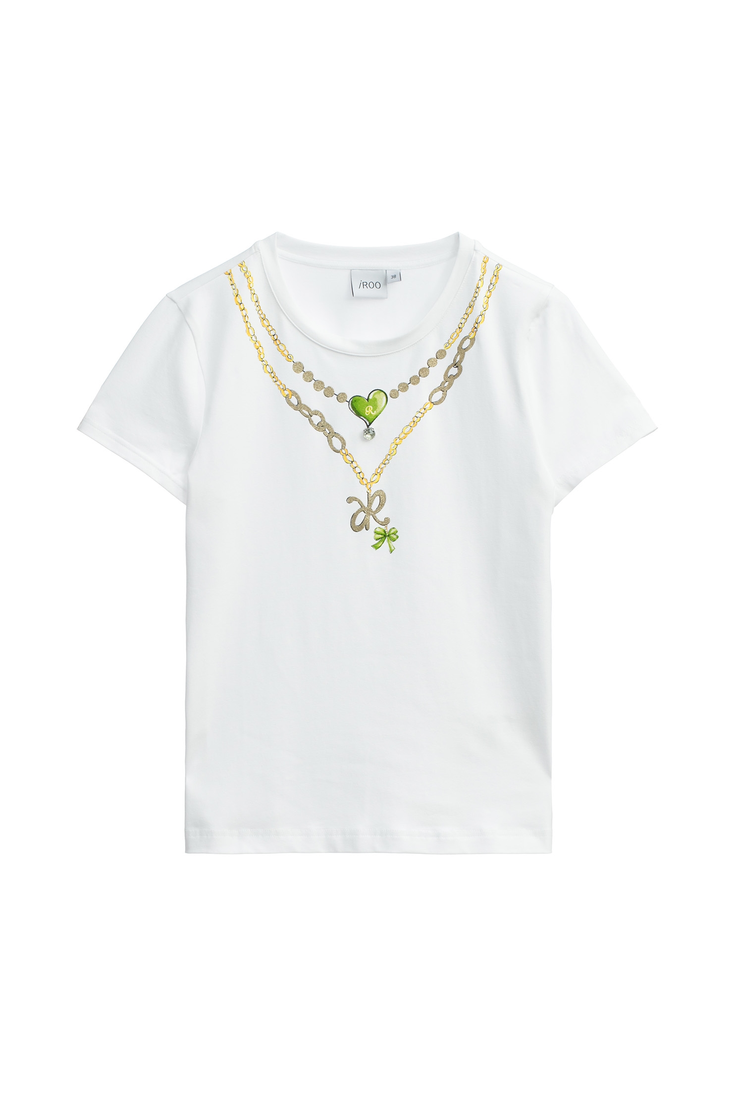 項鍊串印花T恤上衣項鍊串印花T恤上衣,T-Shirt,上衣,春夏穿搭,白色上衣,純棉,輕奢度假
