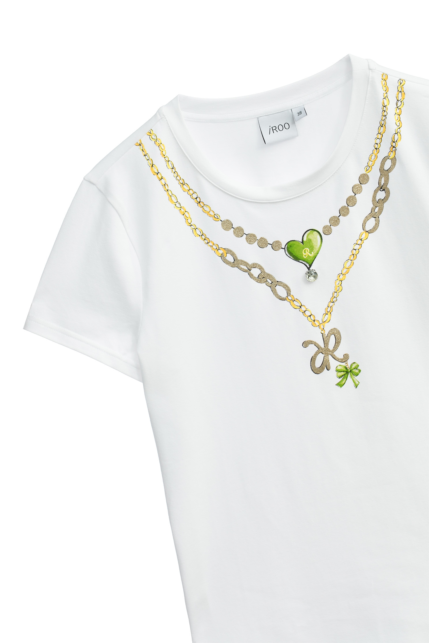 項鍊串印花T恤上衣項鍊串印花T恤上衣,T-Shirt,上衣,春夏穿搭,白色上衣,純棉,輕奢度假