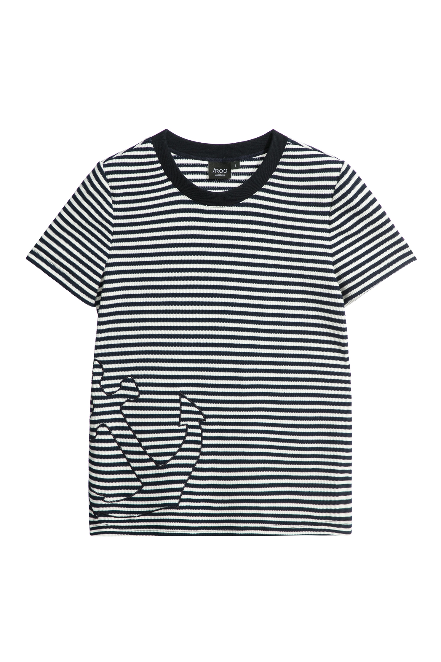 海軍藍白條錯位船錨繡花T海軍藍白條錯位船錨繡花T,T-Shirt,上衣,春夏穿搭,條紋,純棉,繡花