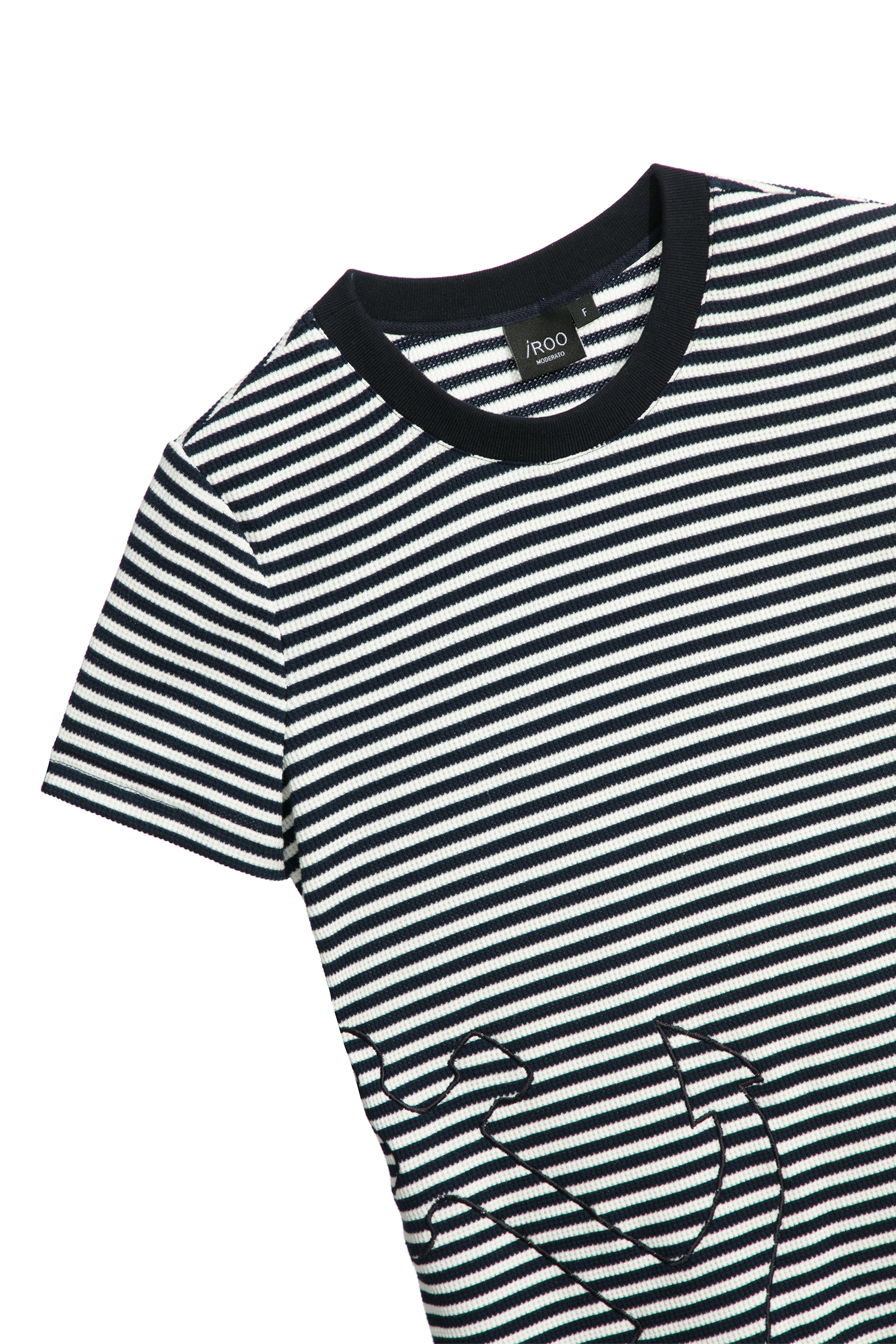 海軍藍白條錯位船錨繡花T海軍藍白條錯位船錨繡花T,T-Shirt,上衣,春夏穿搭,條紋,純棉,繡花