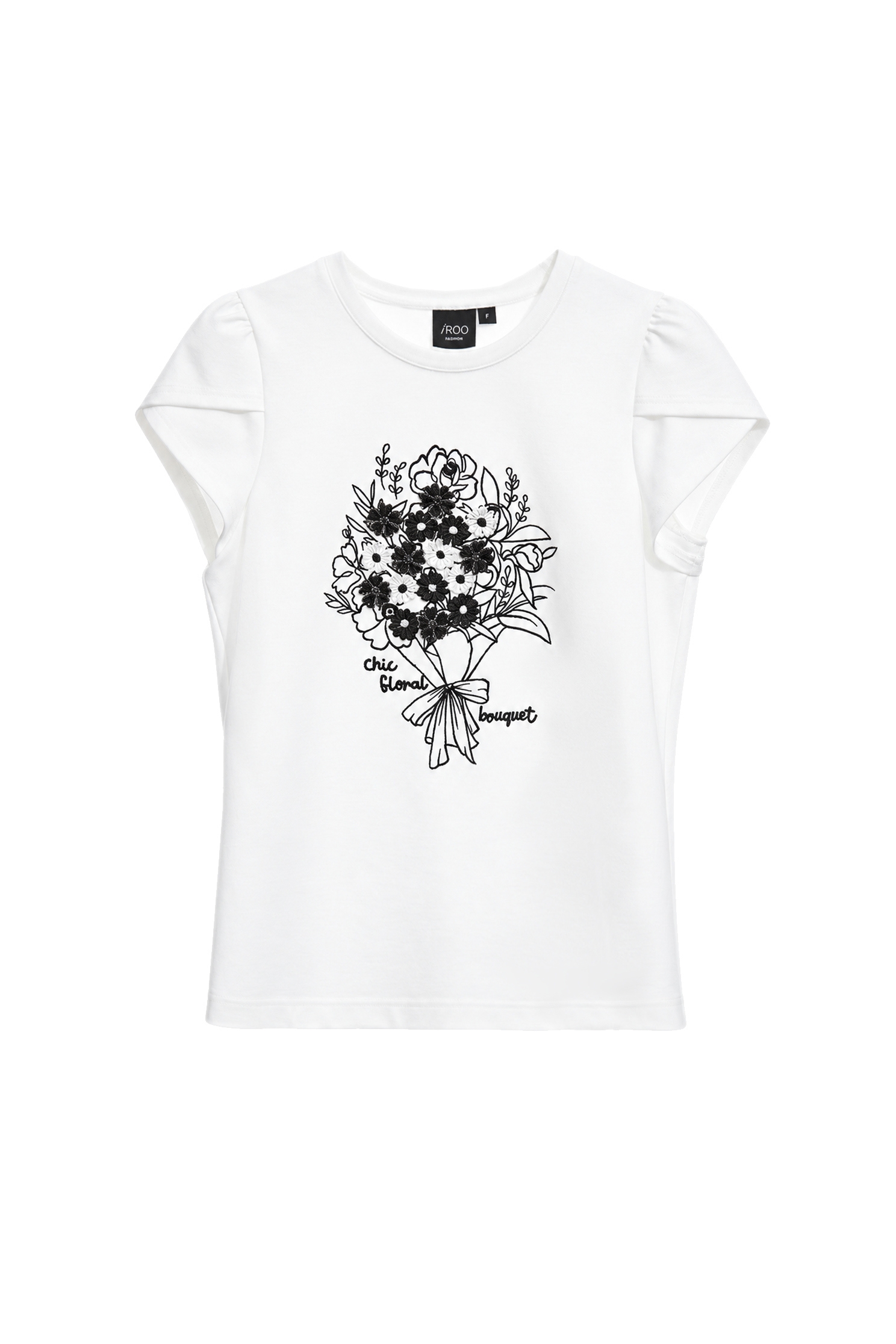 奢華縫飾花束繡花上衣奢華縫飾花束繡花上衣,T-Shirts,圓領上衣,女裝上衣,白色上衣,短袖上衣,秋冬穿搭
