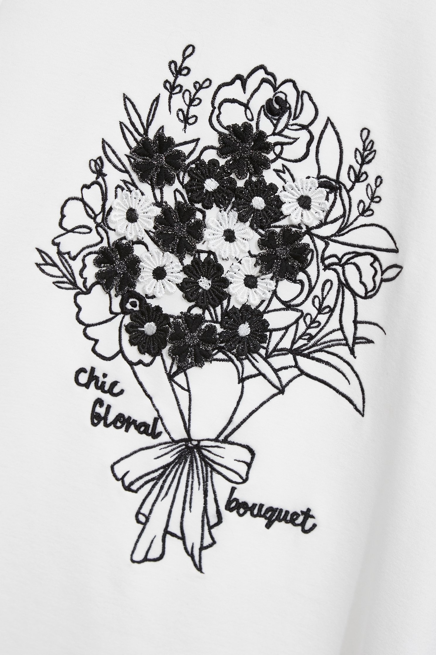奢華縫飾花束繡花上衣奢華縫飾花束繡花上衣,T-Shirts,圓領上衣,女裝上衣,白色上衣,短袖上衣,秋冬穿搭