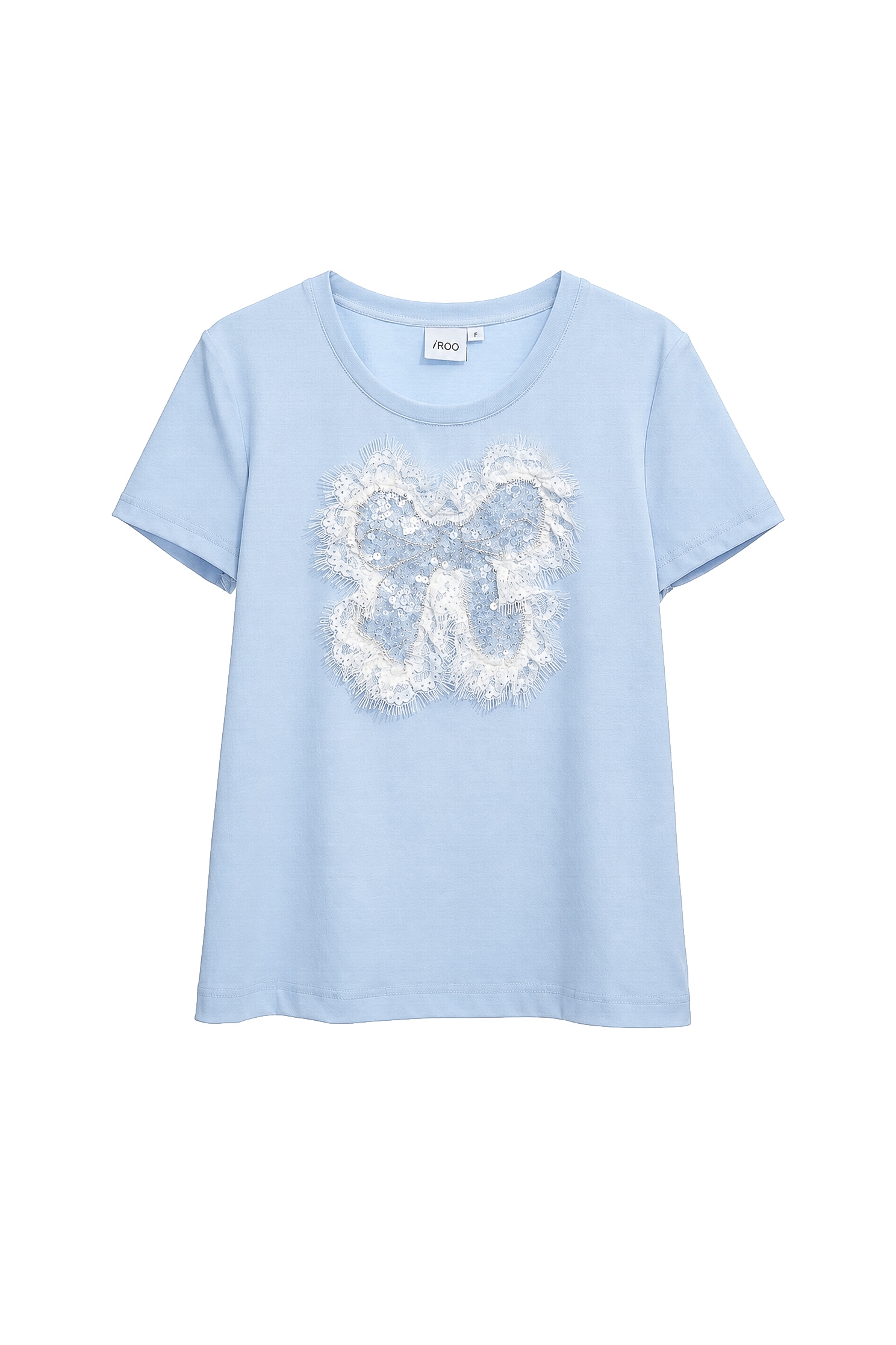 綴亮片蝴蝶結T恤上衣綴亮片蝴蝶結T恤上衣,T-Shirts,女裝上衣,短袖上衣,秋冬穿搭,蕾絲,蝴蝶結