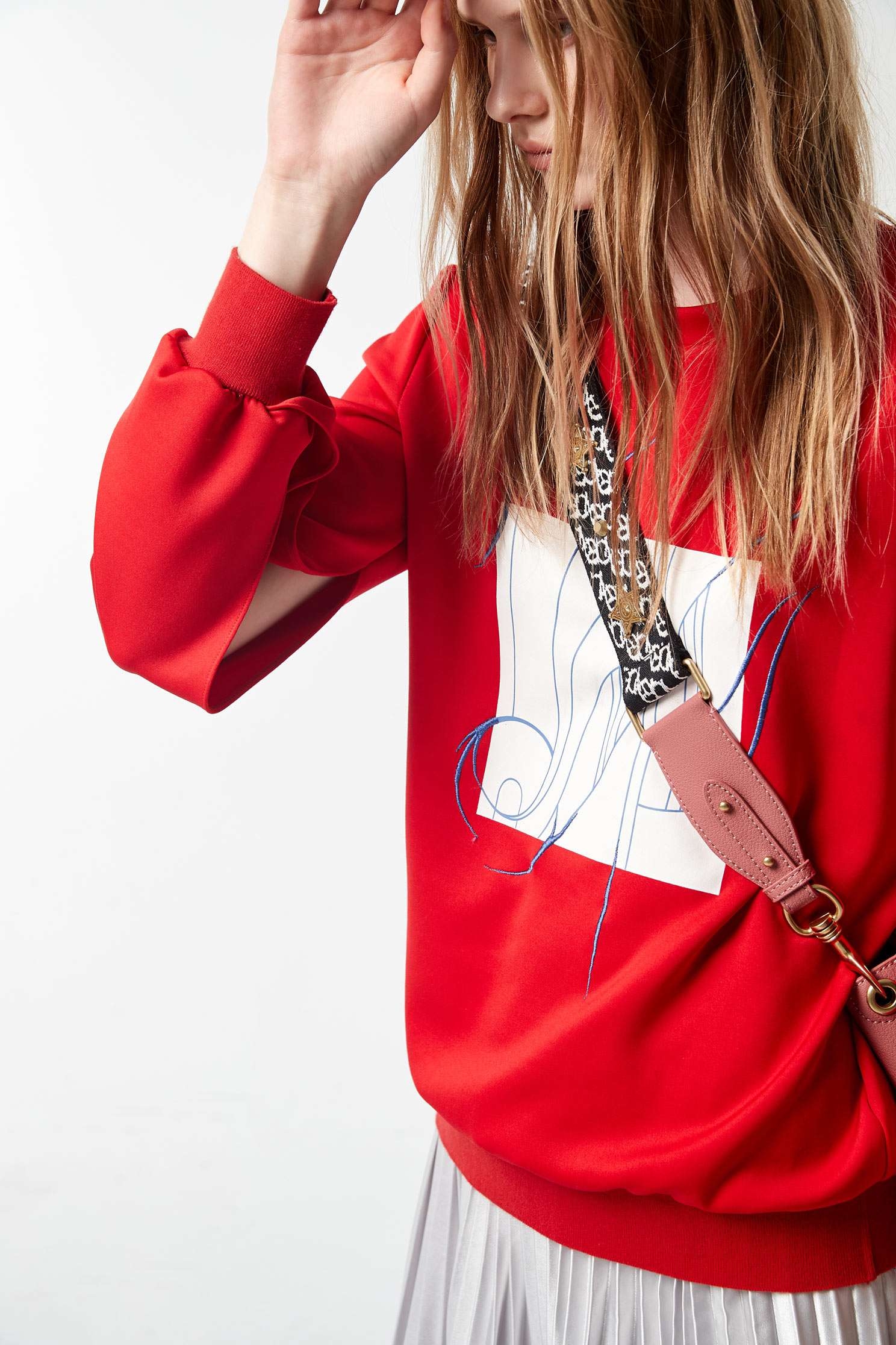Embroidered printed red guard,top,embroidery,embroideredtop,roundnecktop,embroidered,embroideredtop,longsleevetop